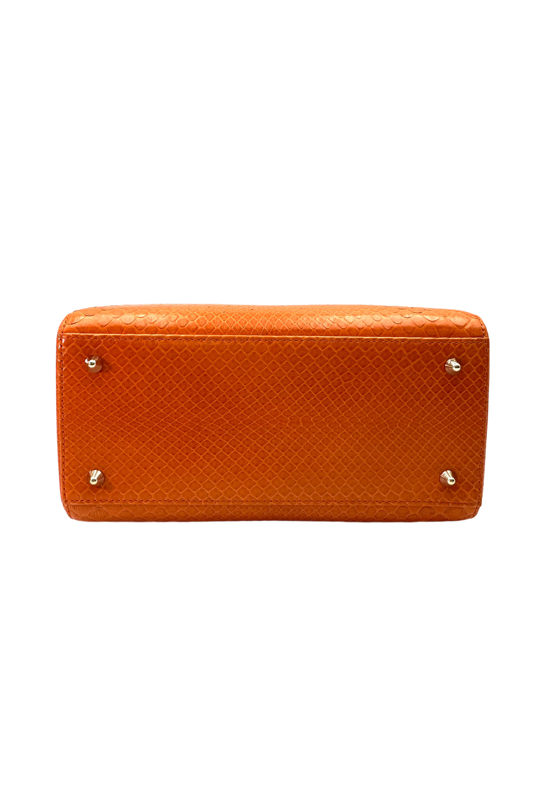 Christian Dior Lady Dior Orange Python Leather Handle Bag With Silver Charms DR741