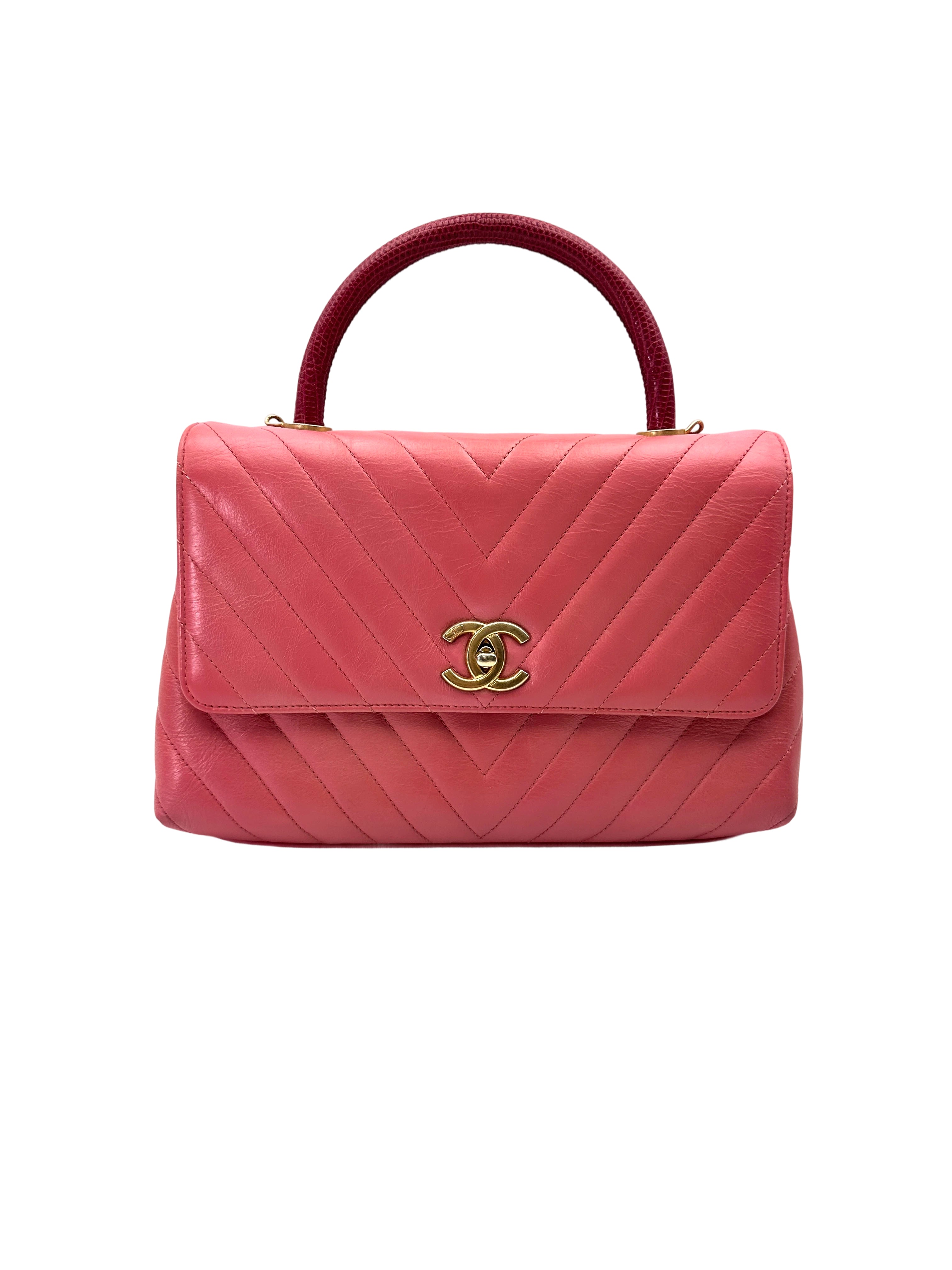 Chanel CoCo Handle Pink Chevron Quilted Calfskin Medium Size Shoulder Bag(25***39) CC1998