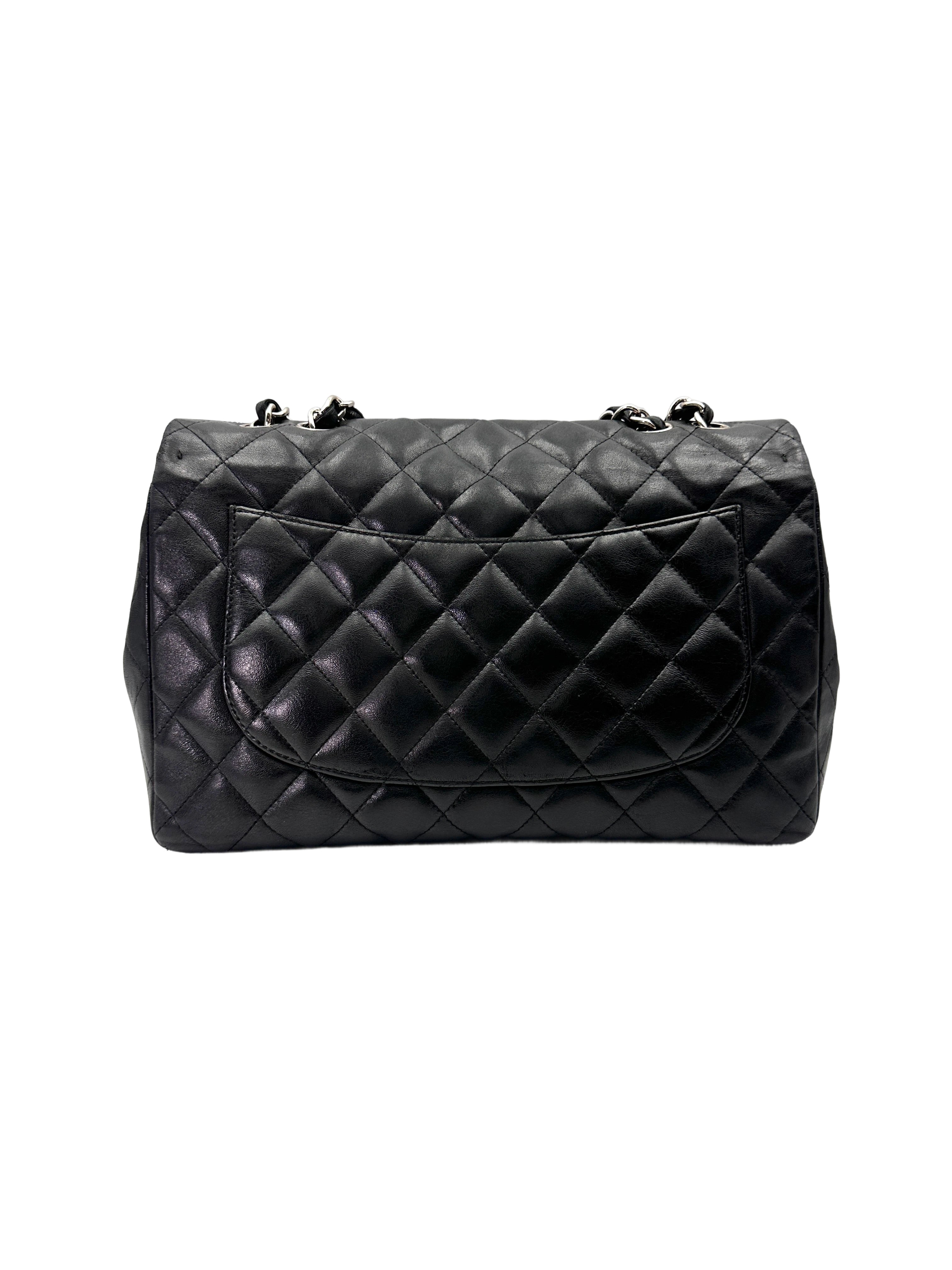 Chanel Classic Flap Black Quilted Lambskin Jumbo Shoulder Bag With Silver Buckle(13***88) CC1997