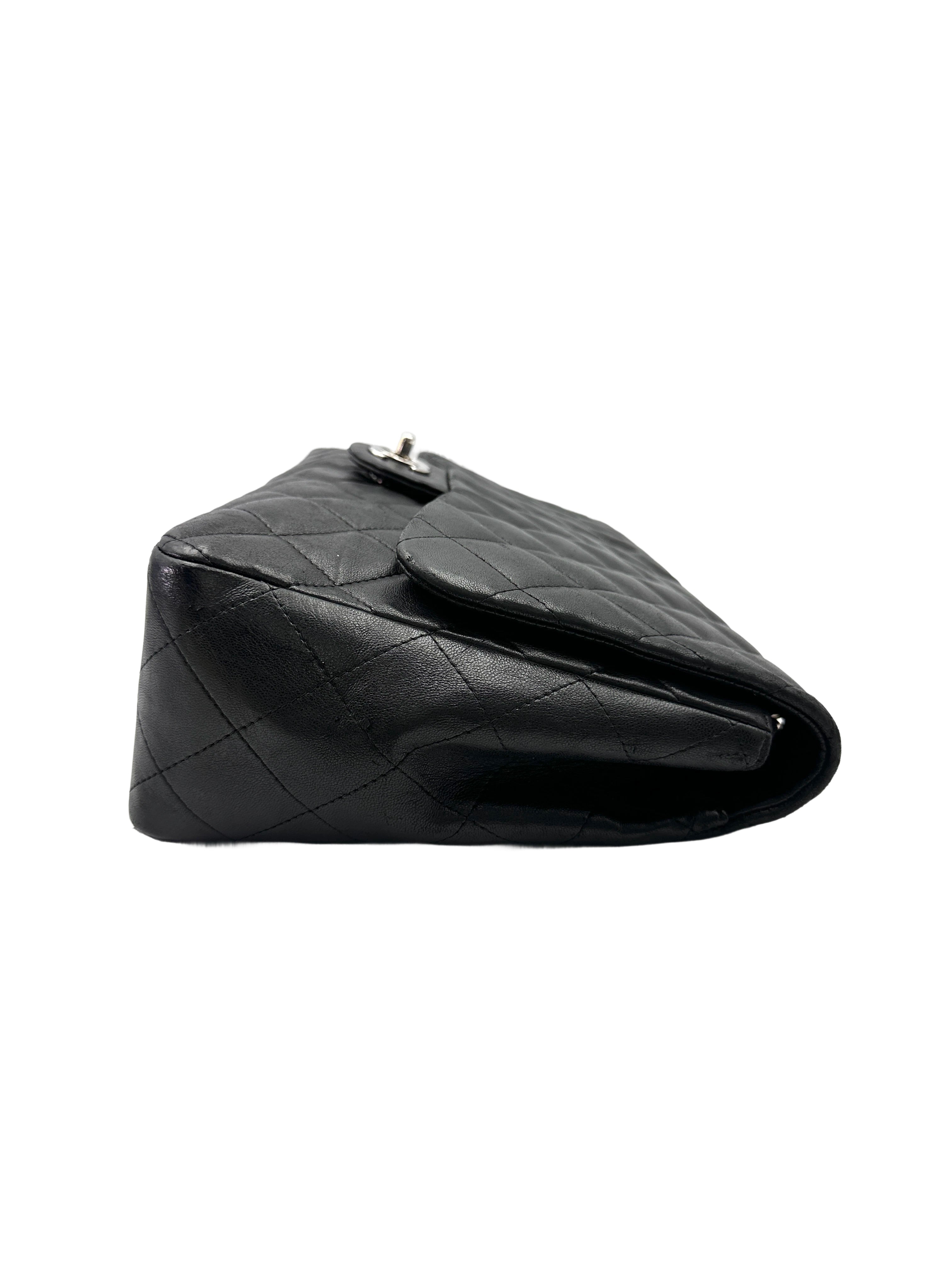 Chanel Classic Flap Black Quilted Lambskin Jumbo Shoulder Bag With Silver Buckle(13***88) CC1997