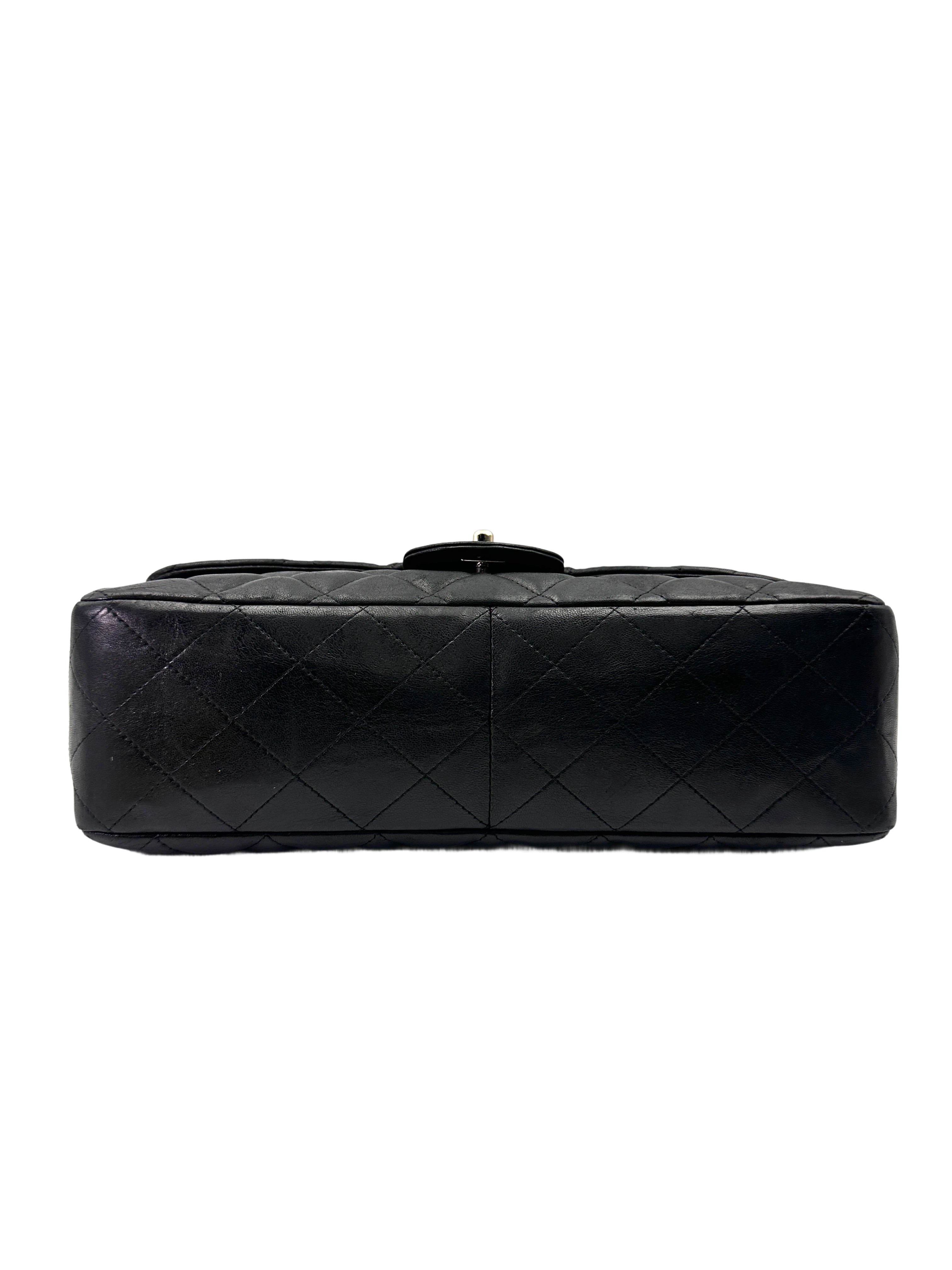 Chanel Classic Flap Black Quilted Lambskin Jumbo Shoulder Bag With Silver Buckle(13***88) CC1997
