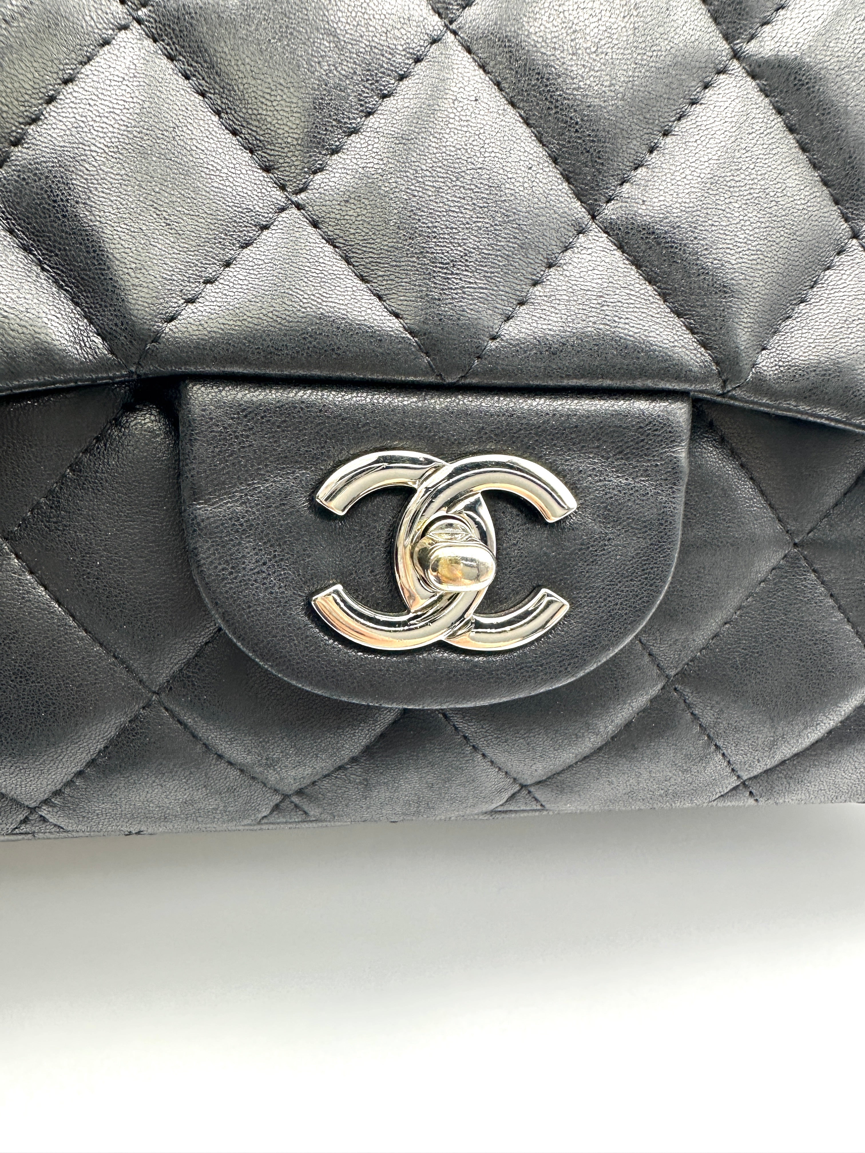 Chanel Classic Flap Black Quilted Lambskin Jumbo Shoulder Bag With Silver Buckle(13***88) CC1997