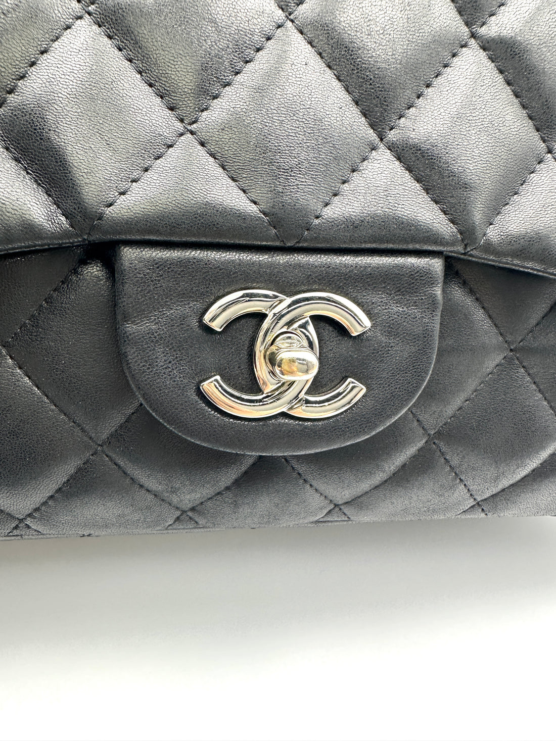 Chanel Classic Flap Black Quilted Lambskin Jumbo Shoulder Bag With Silver Buckle(13***88) CC1997