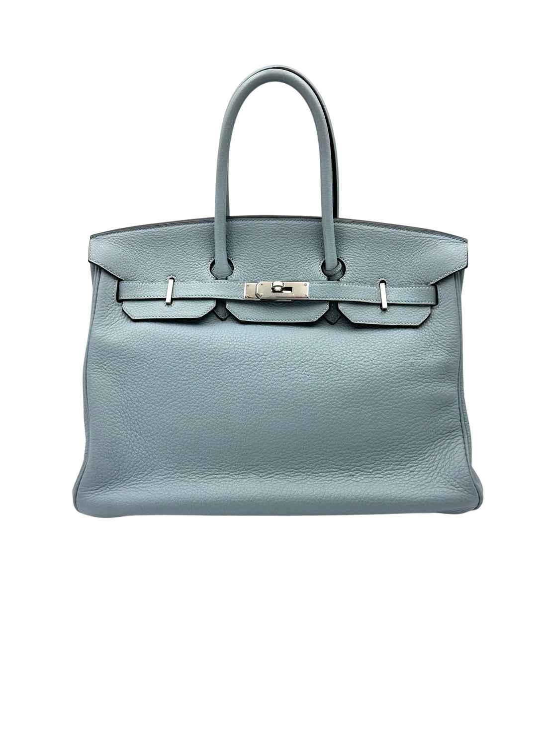 Hermes Birkin35 Blue Leather Top Handle Bag With Silver Buckle HR112