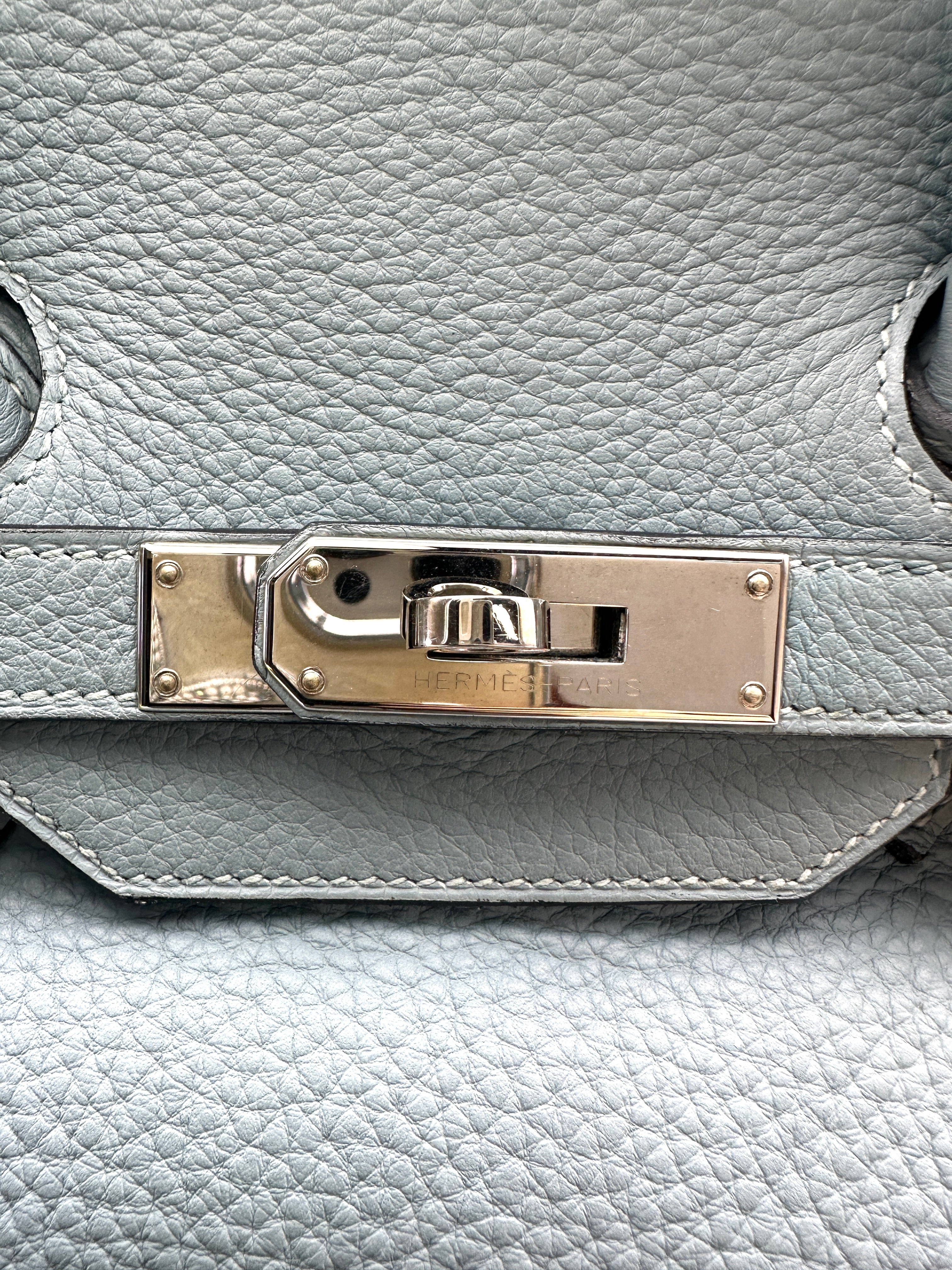 Hermes Birkin35 Blue Leather Top Handle Bag With Silver Buckle HR112