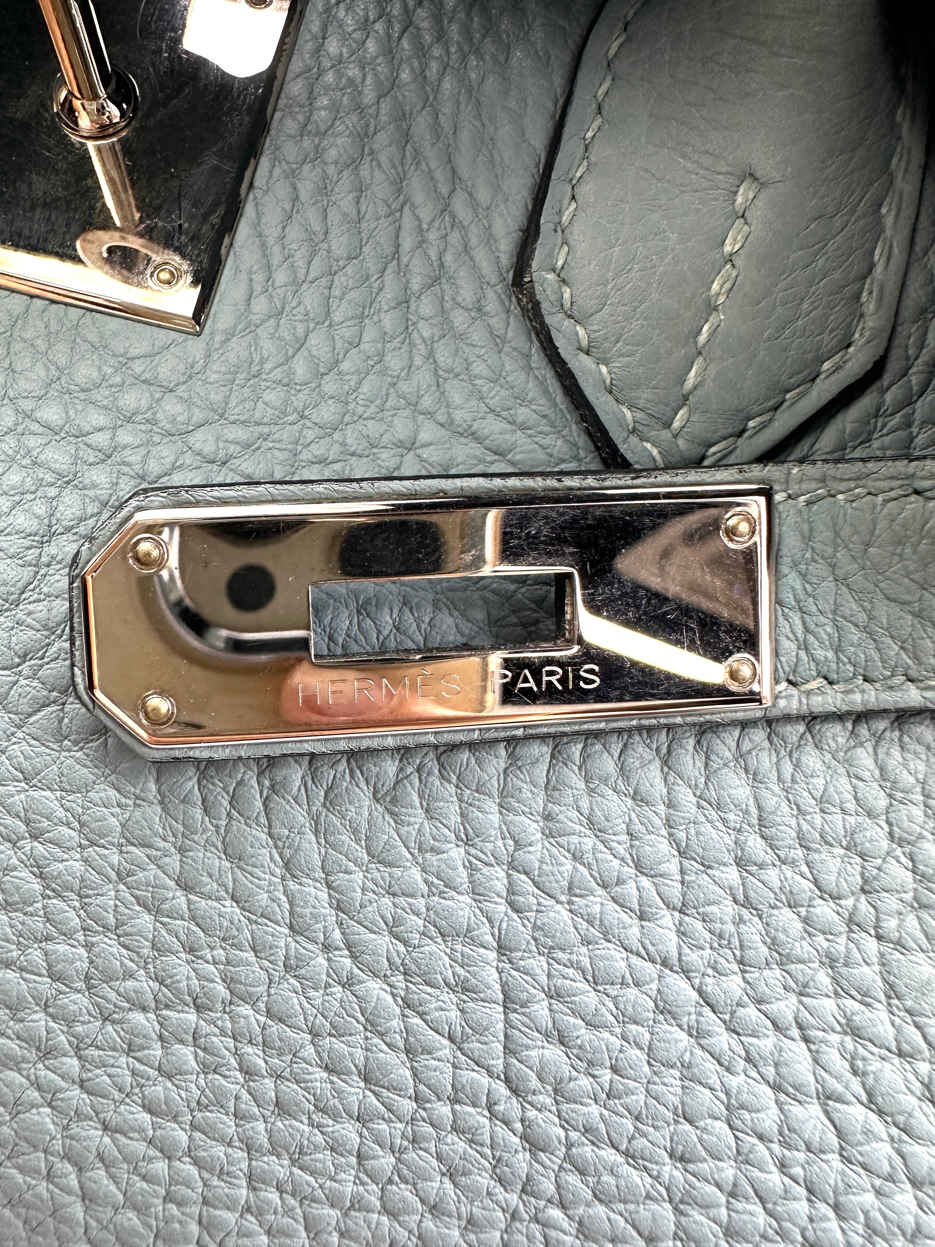 Hermes Birkin35 Blue Leather Top Handle Bag With Silver Buckle HR112