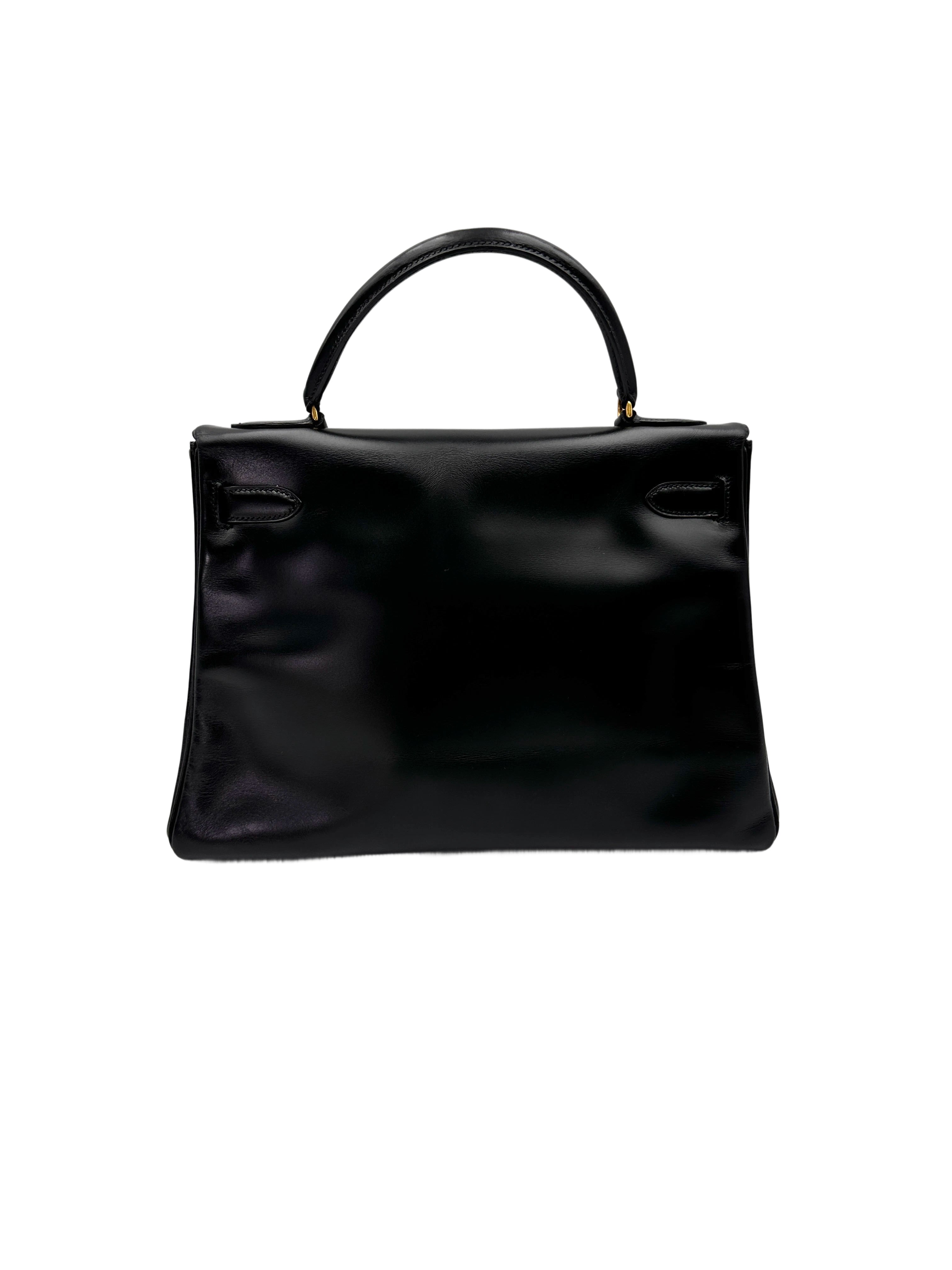 Hermes Kelly Black Leather Top Handle Bag HR113