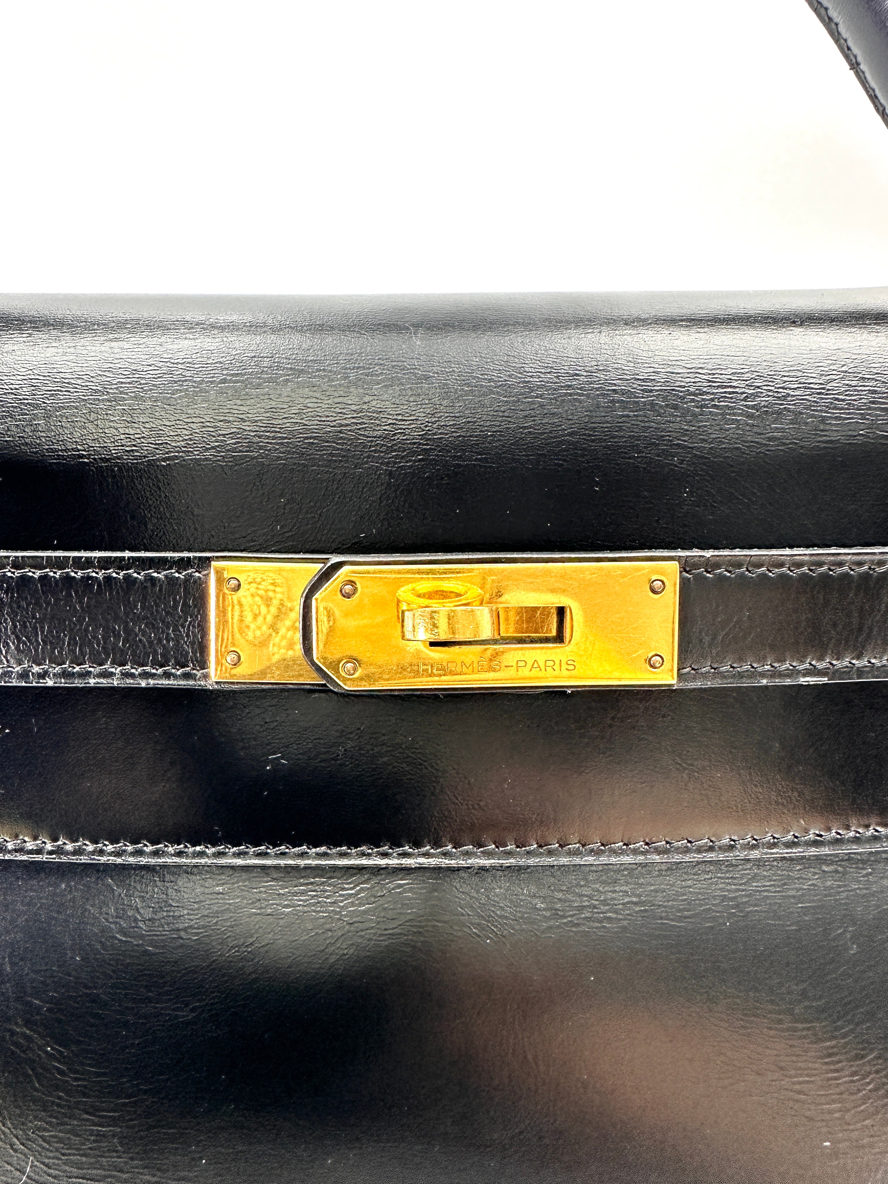 Hermes Kelly Black Leather Top Handle Bag HR113