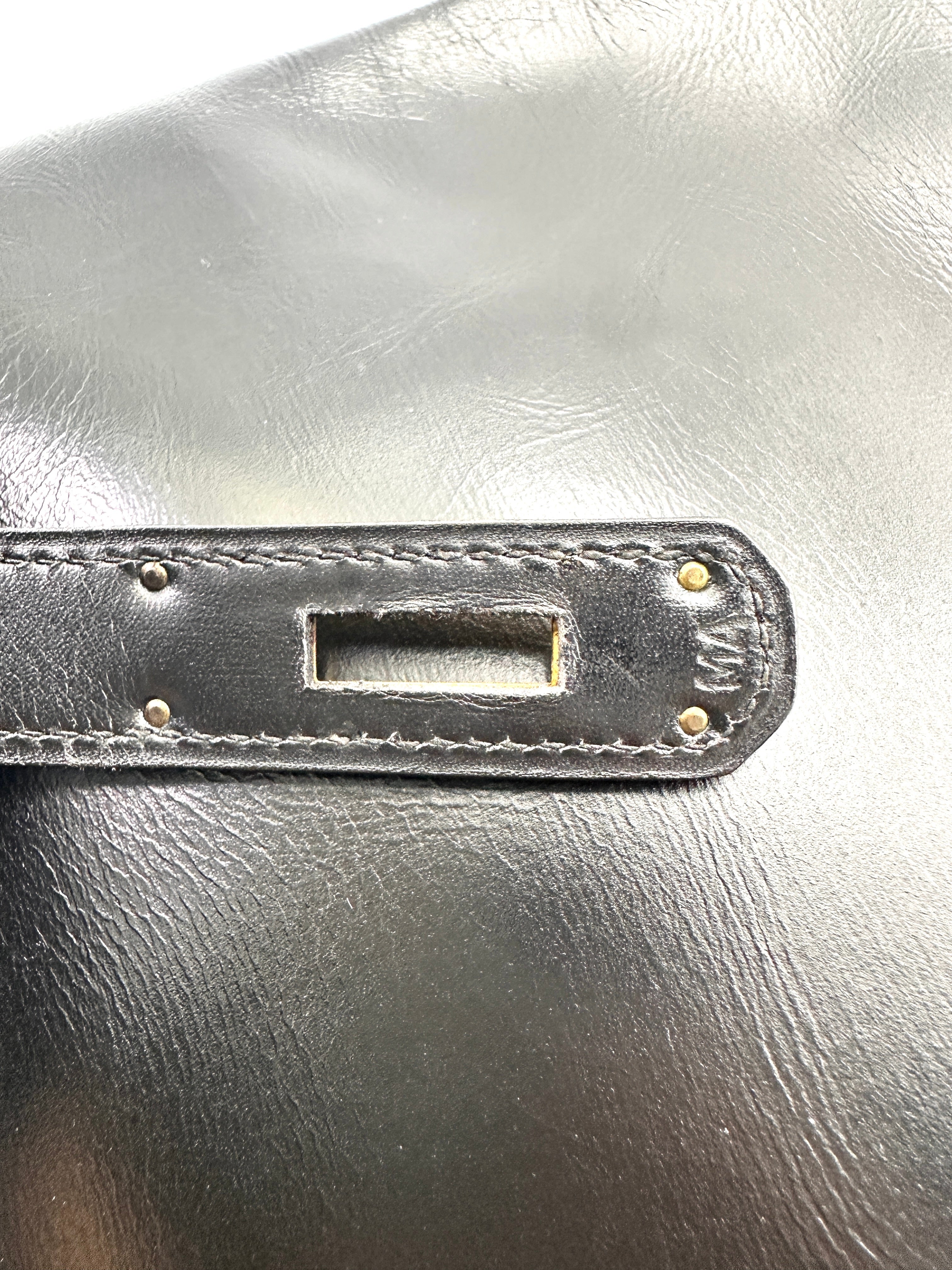 Hermes Kelly Black Leather Top Handle Bag HR113