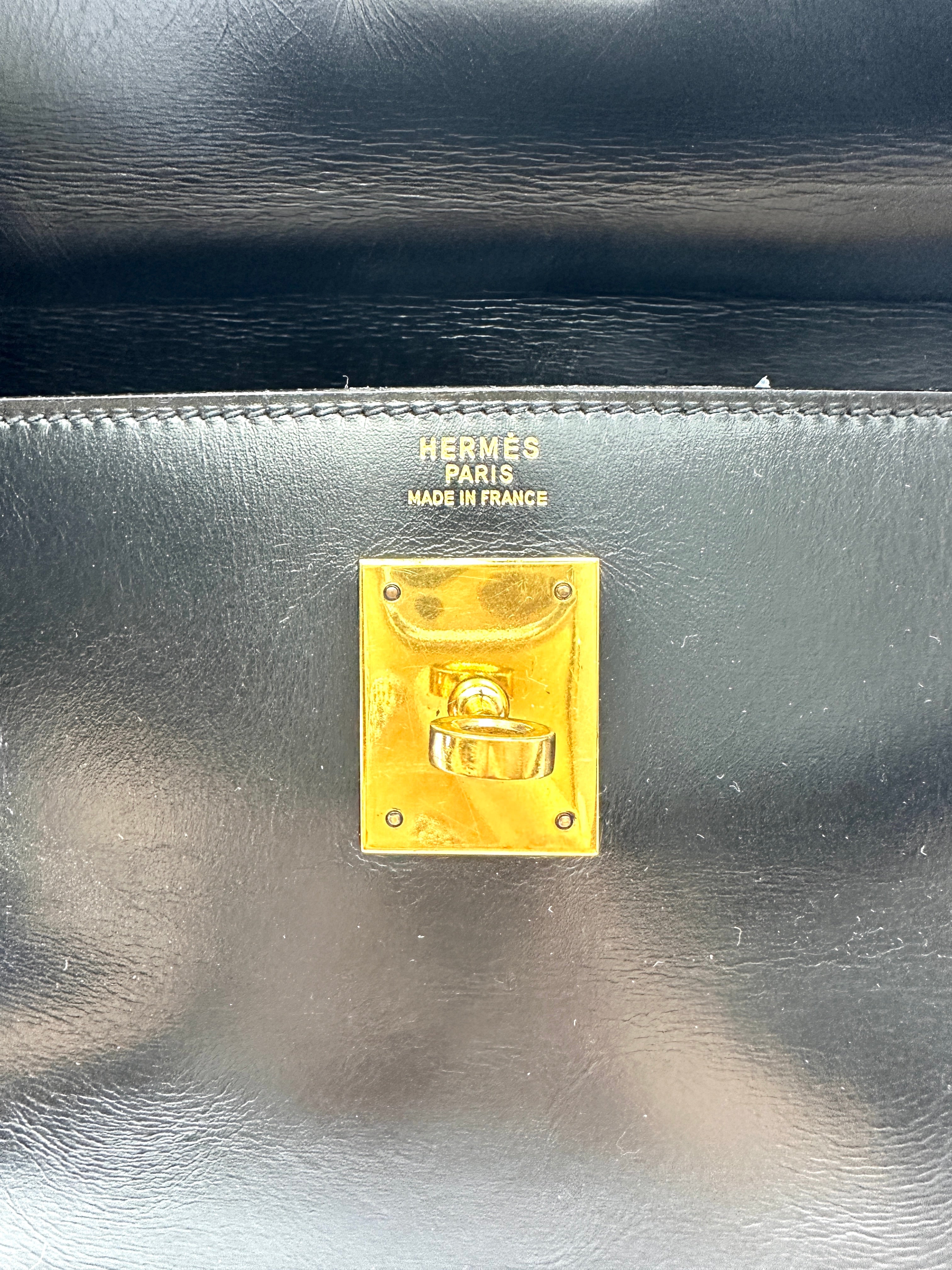 Hermes Kelly Black Leather Top Handle Bag HR113