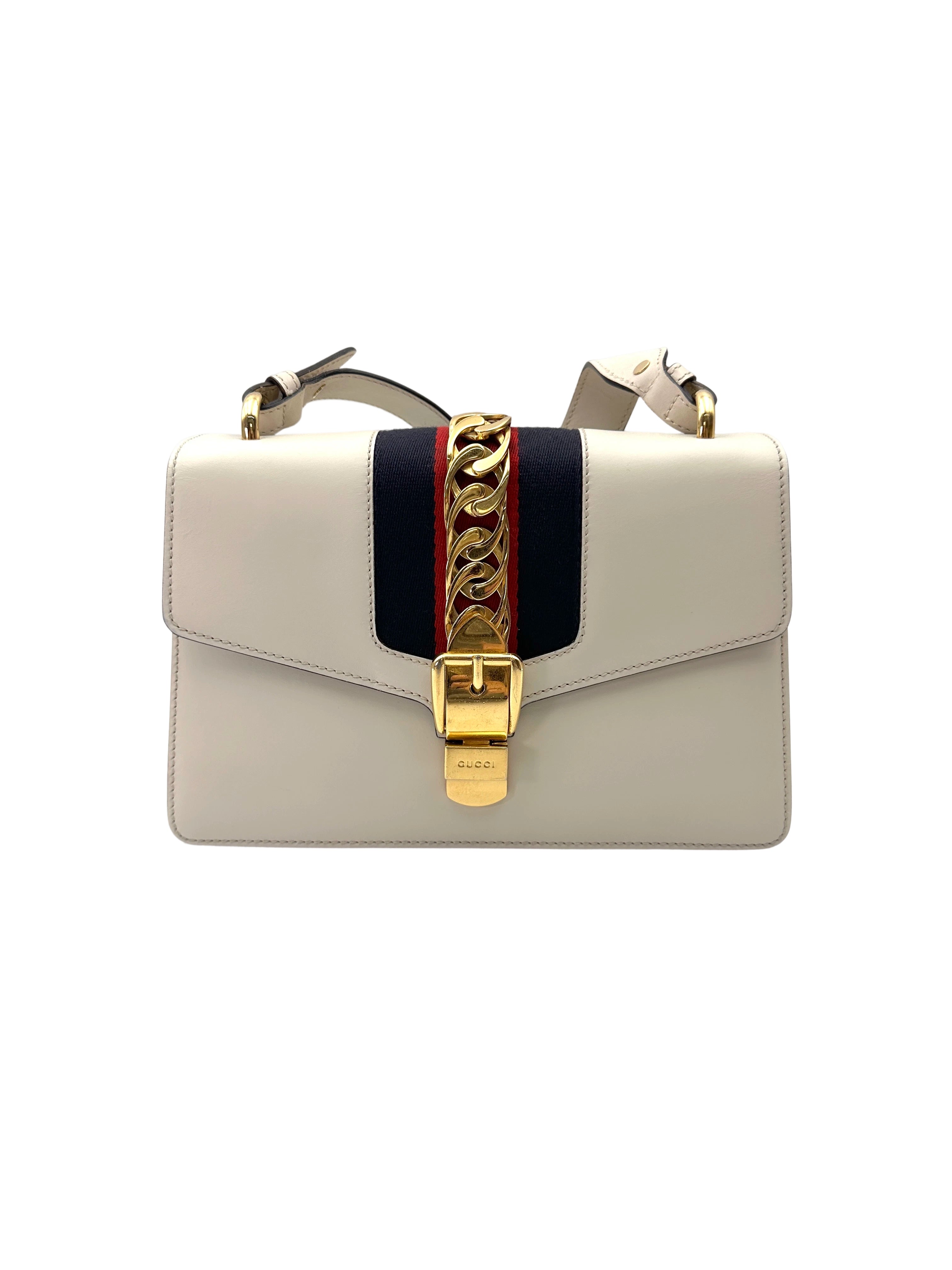 Gucci Sylvie White Leather Medium Size Shoulder Bag GG1078