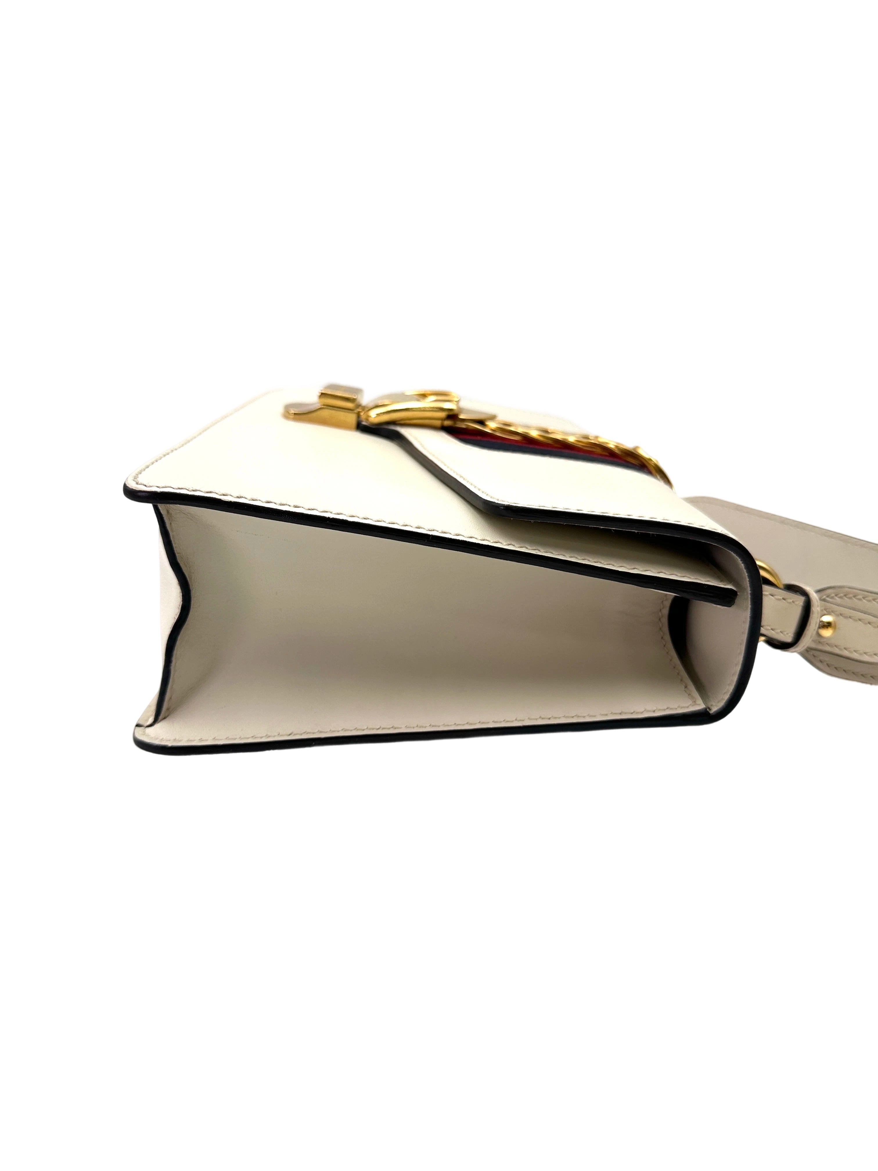 Gucci Sylvie White Leather Medium Size Shoulder Bag GG1078