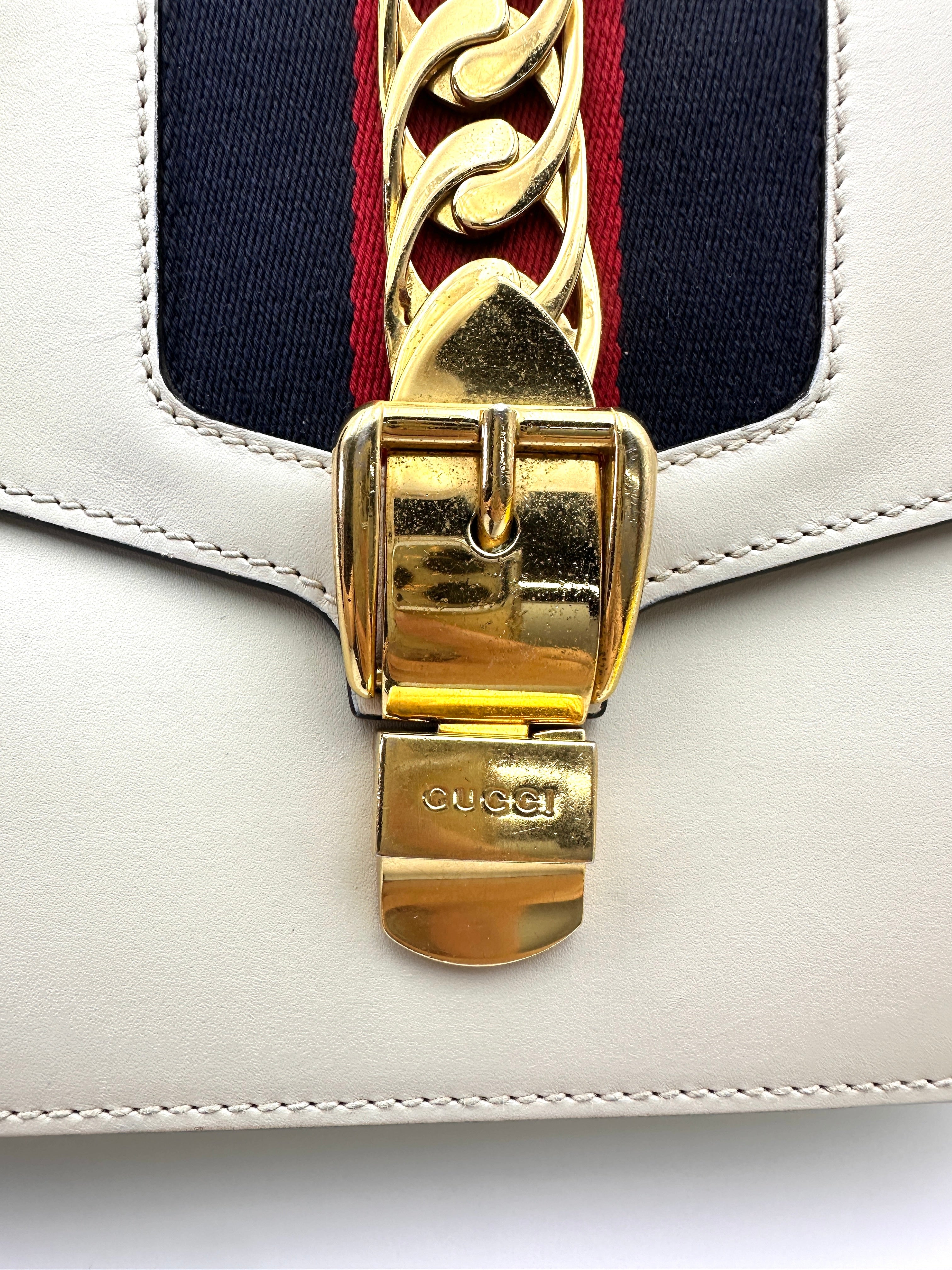 Gucci Sylvie White Leather Medium Size Shoulder Bag GG1078