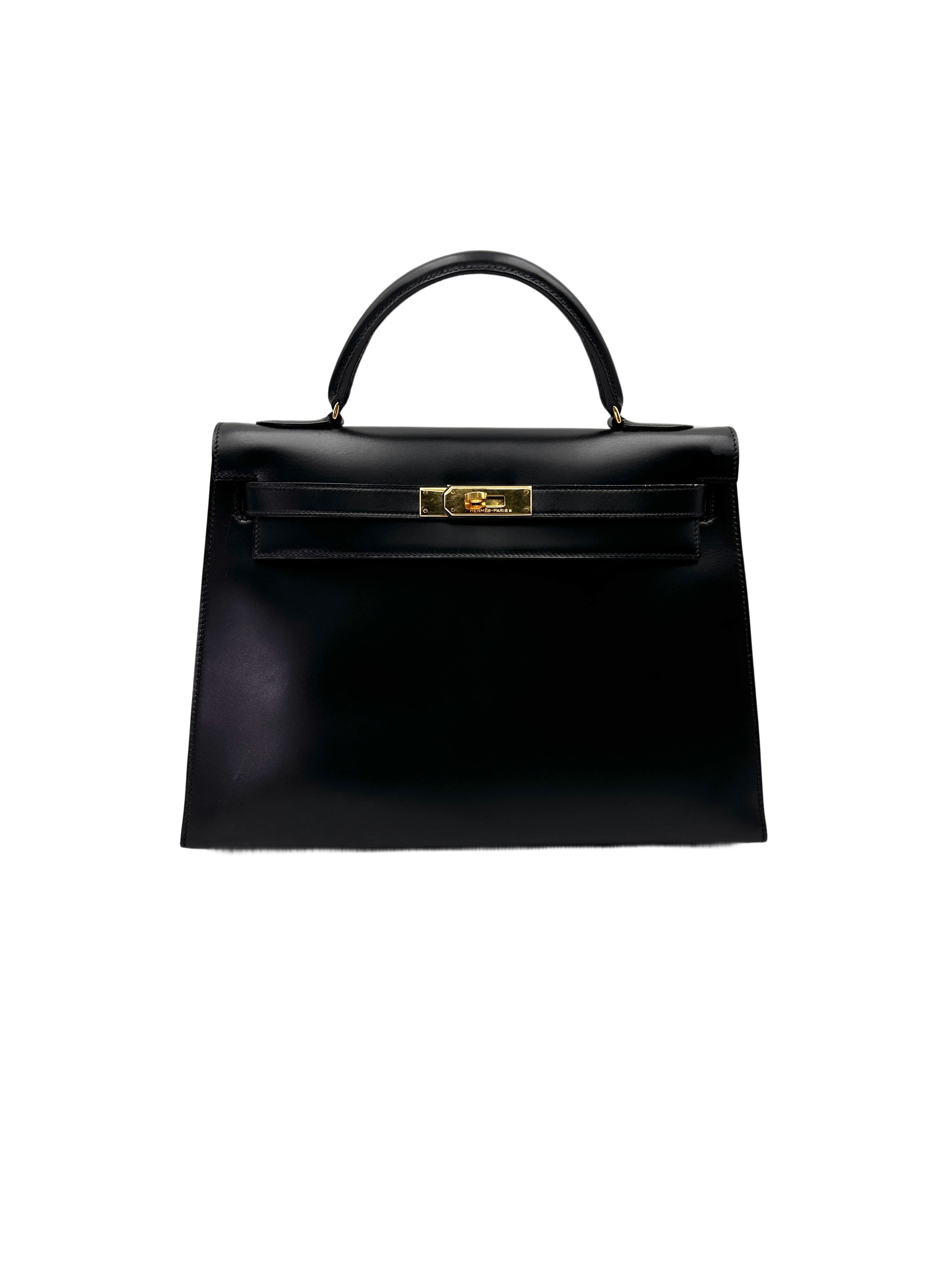 Hermes Kelly Black Leather Top Handle Bag HR110-1