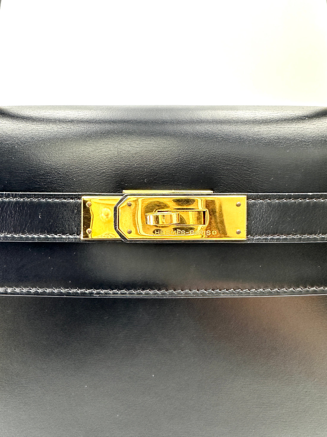 Hermes Kelly Black Leather Top Handle Bag HR110-1
