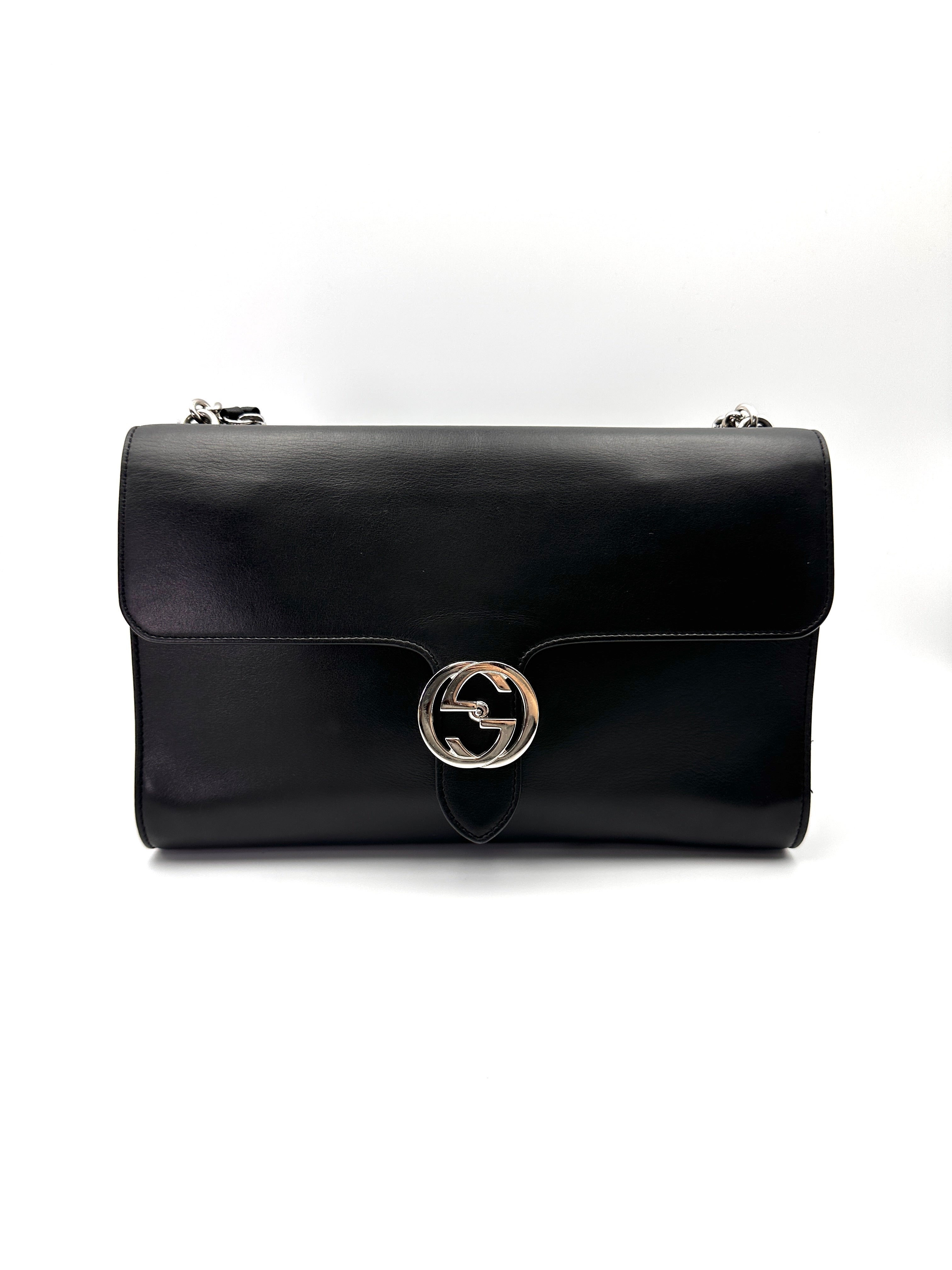 Gucci Interlocking Black Leather Shoulder Bag GG1058