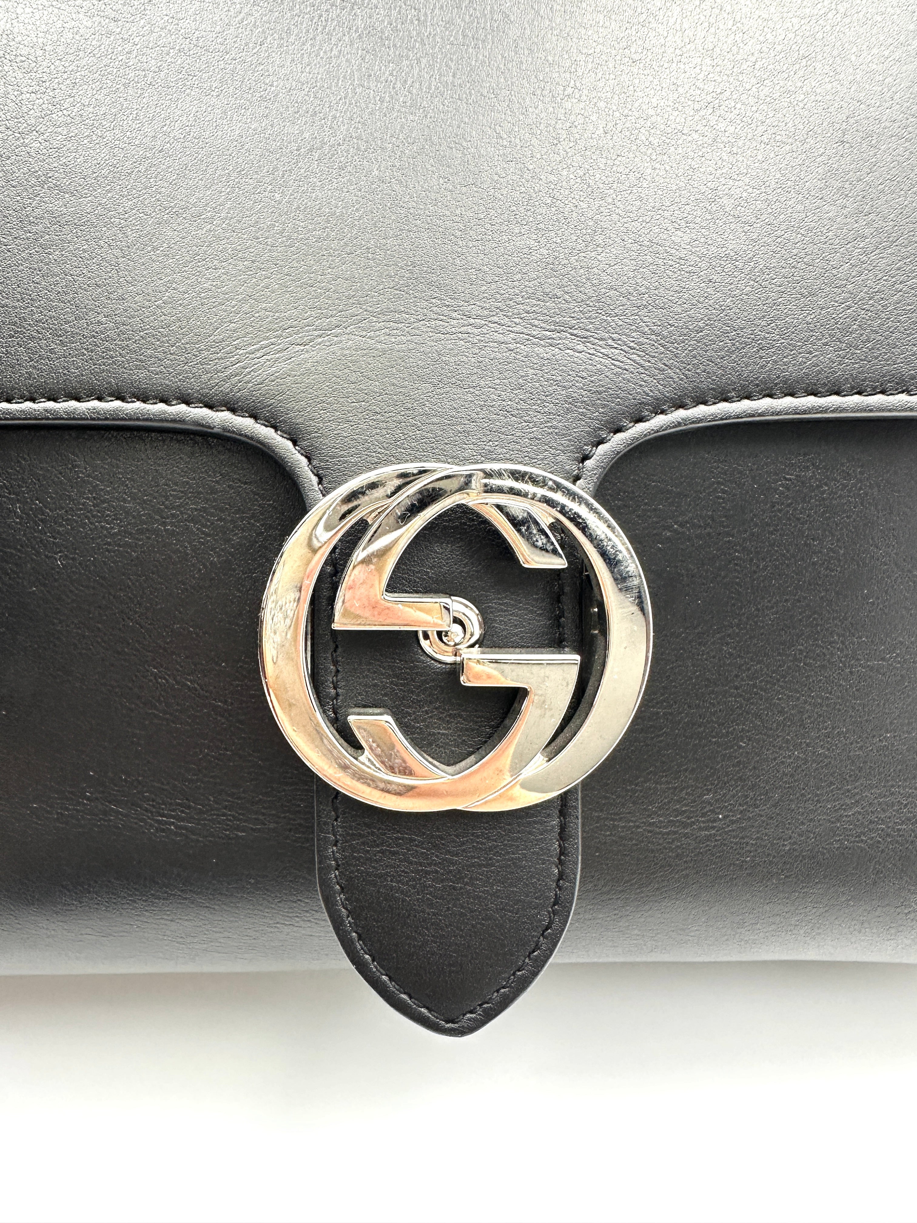 Gucci Interlocking Black Leather Shoulder Bag GG1058