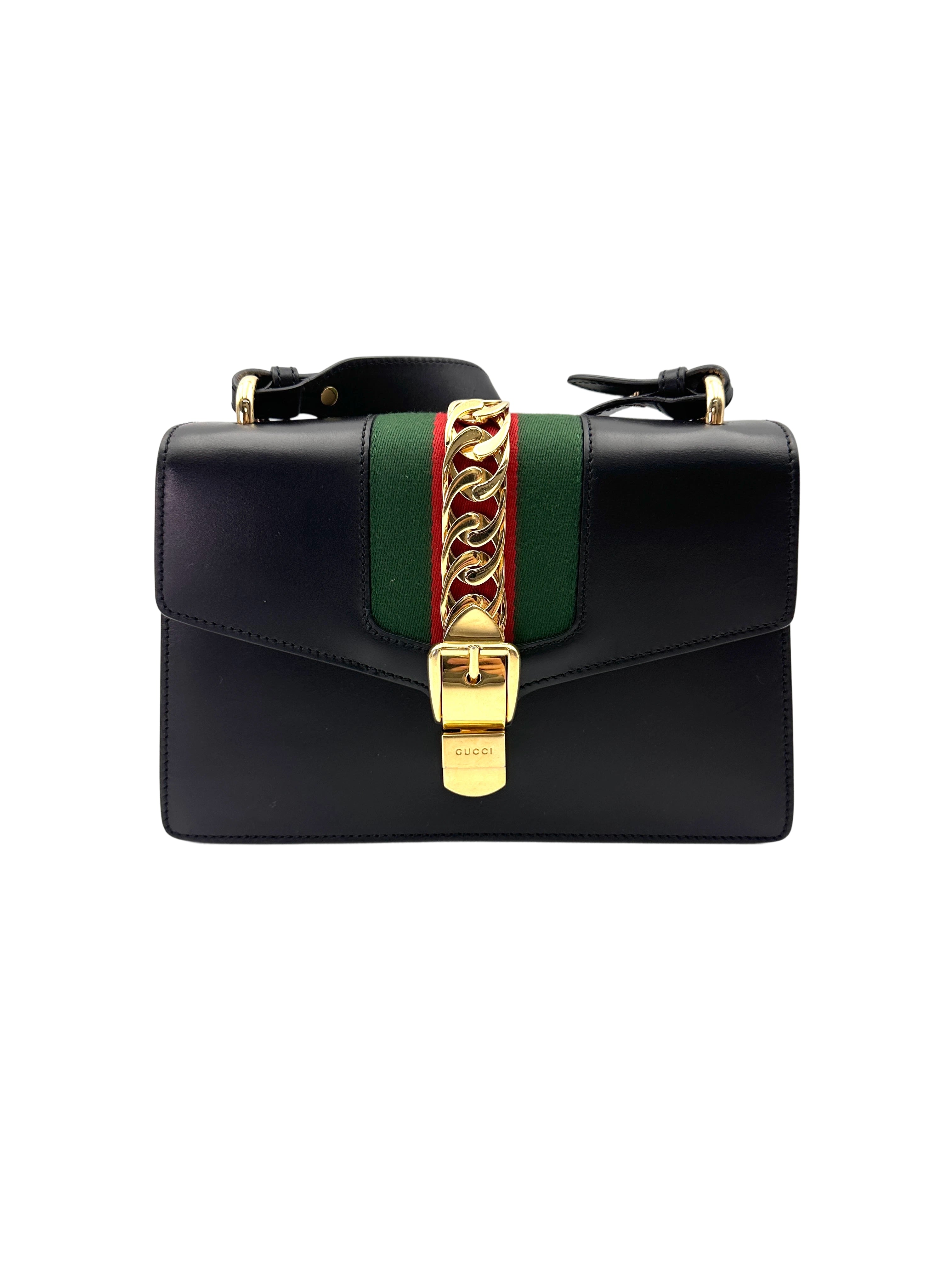 Gucci Sylvie Black Leather Shoulder Bag GG1061