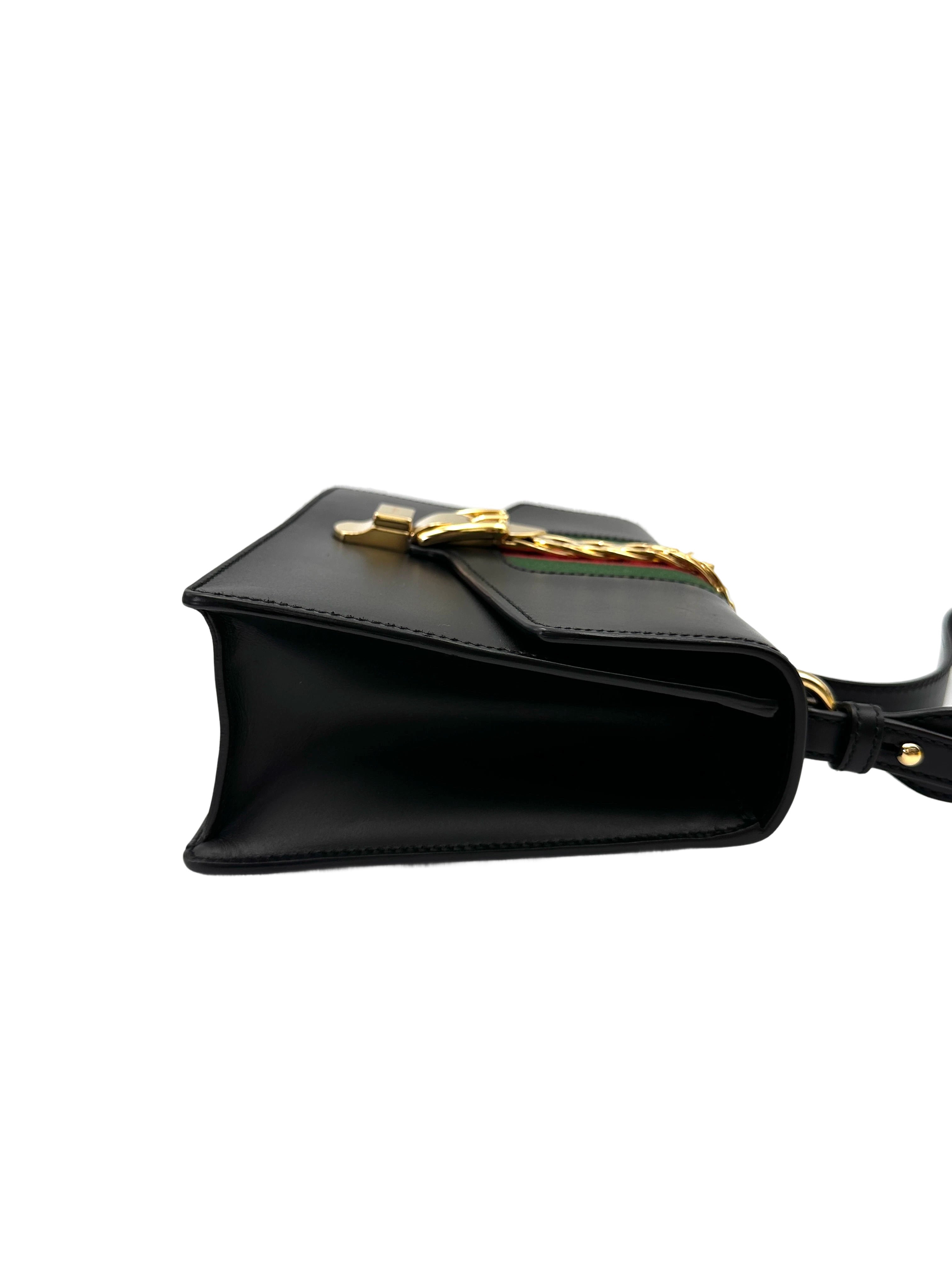 Gucci Sylvie Black Leather Shoulder Bag GG1061
