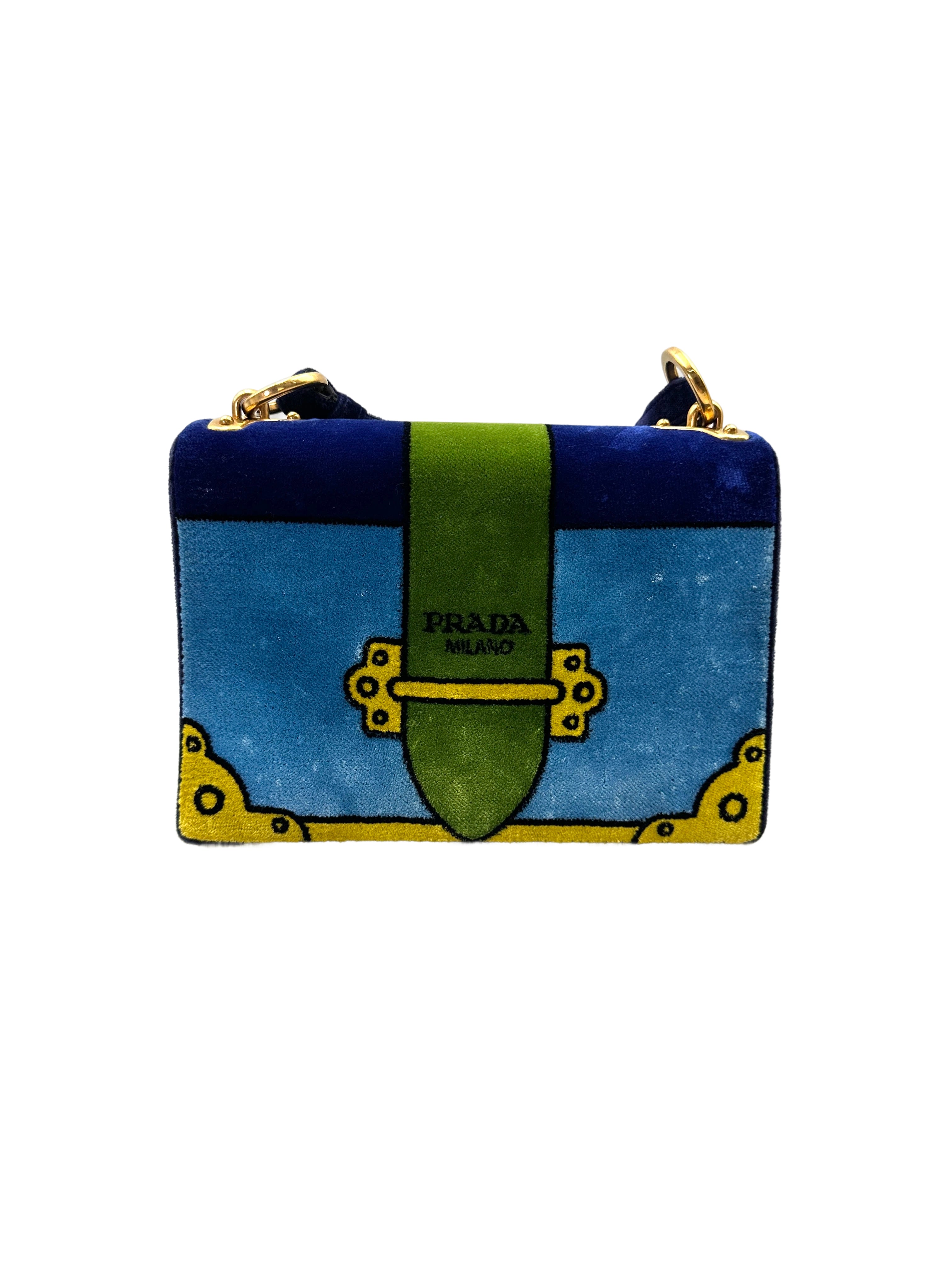 Prada Cahier Black/Blue Velvet Shoulder Bag PR368