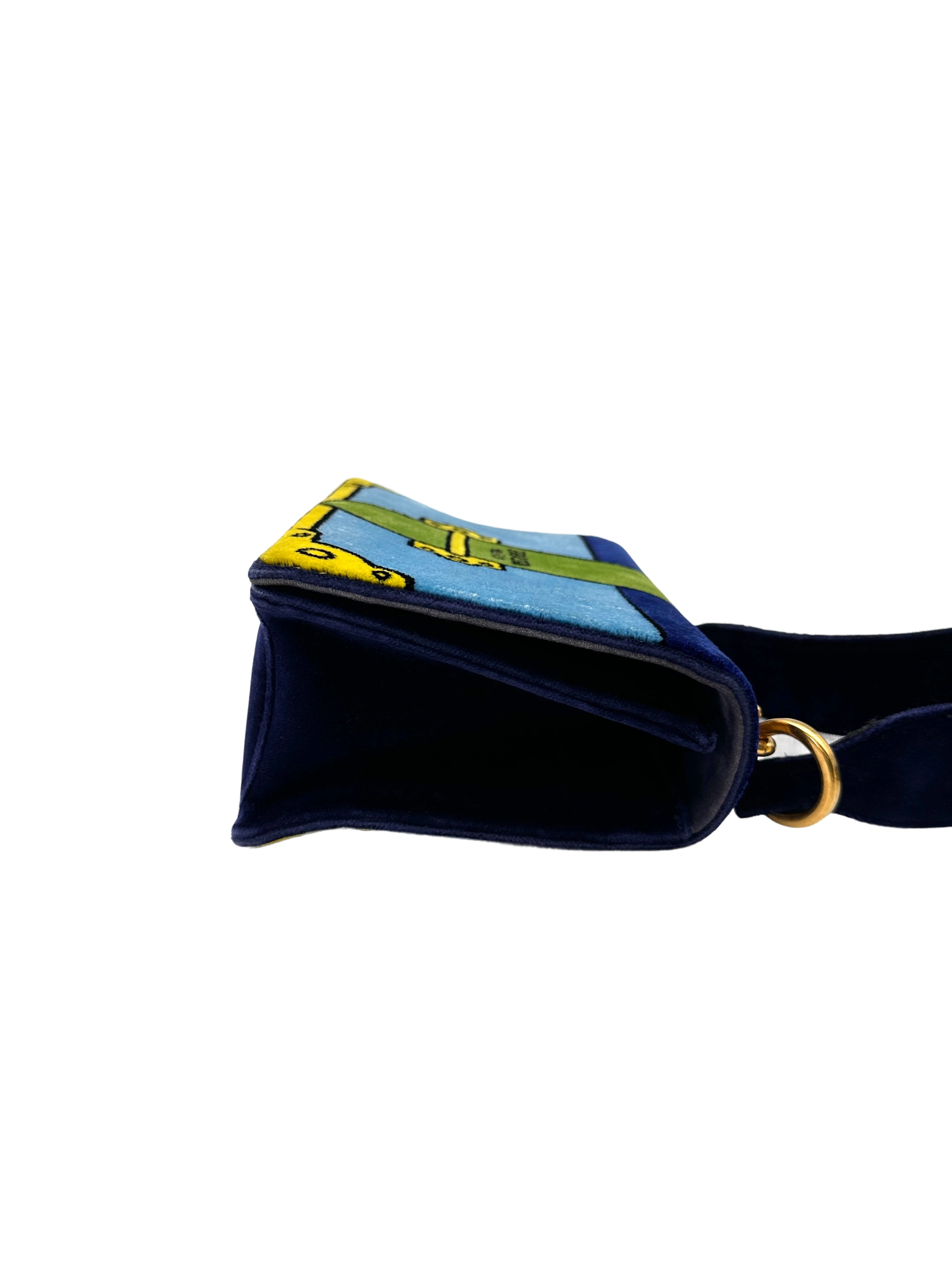 Prada Cahier Black/Blue Velvet Shoulder Bag PR368