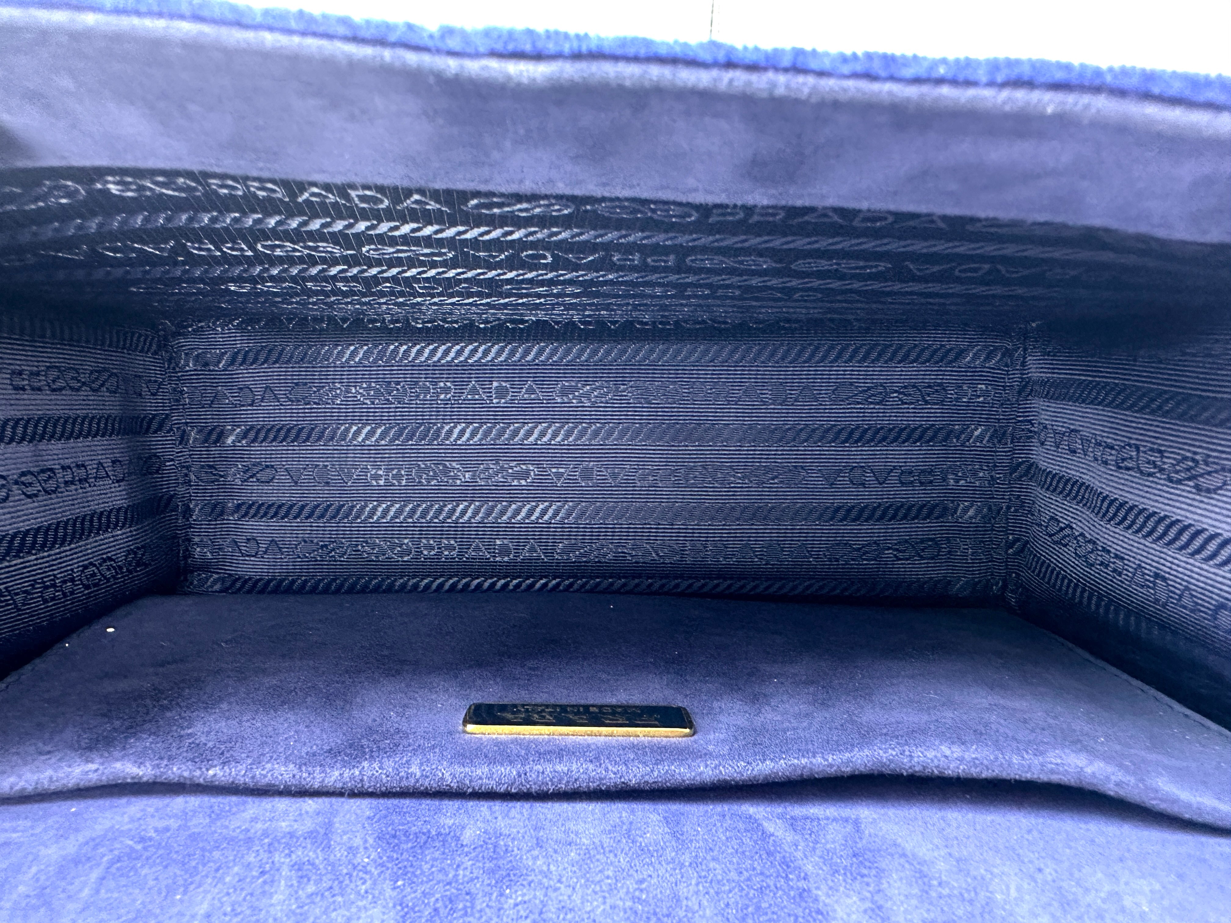 Prada Cahier Black/Blue Velvet Shoulder Bag PR368