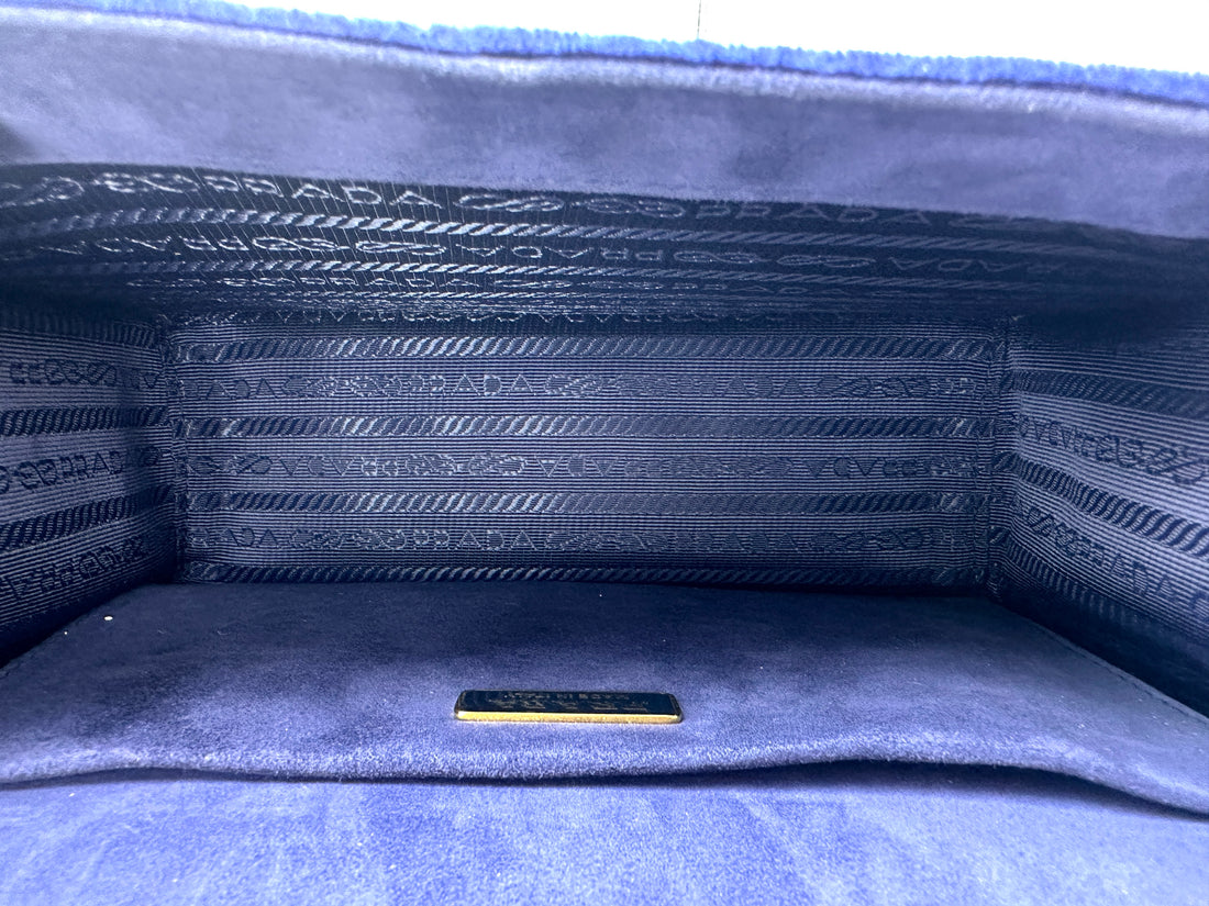 Prada Cahier Black/Blue Velvet Shoulder Bag PR368