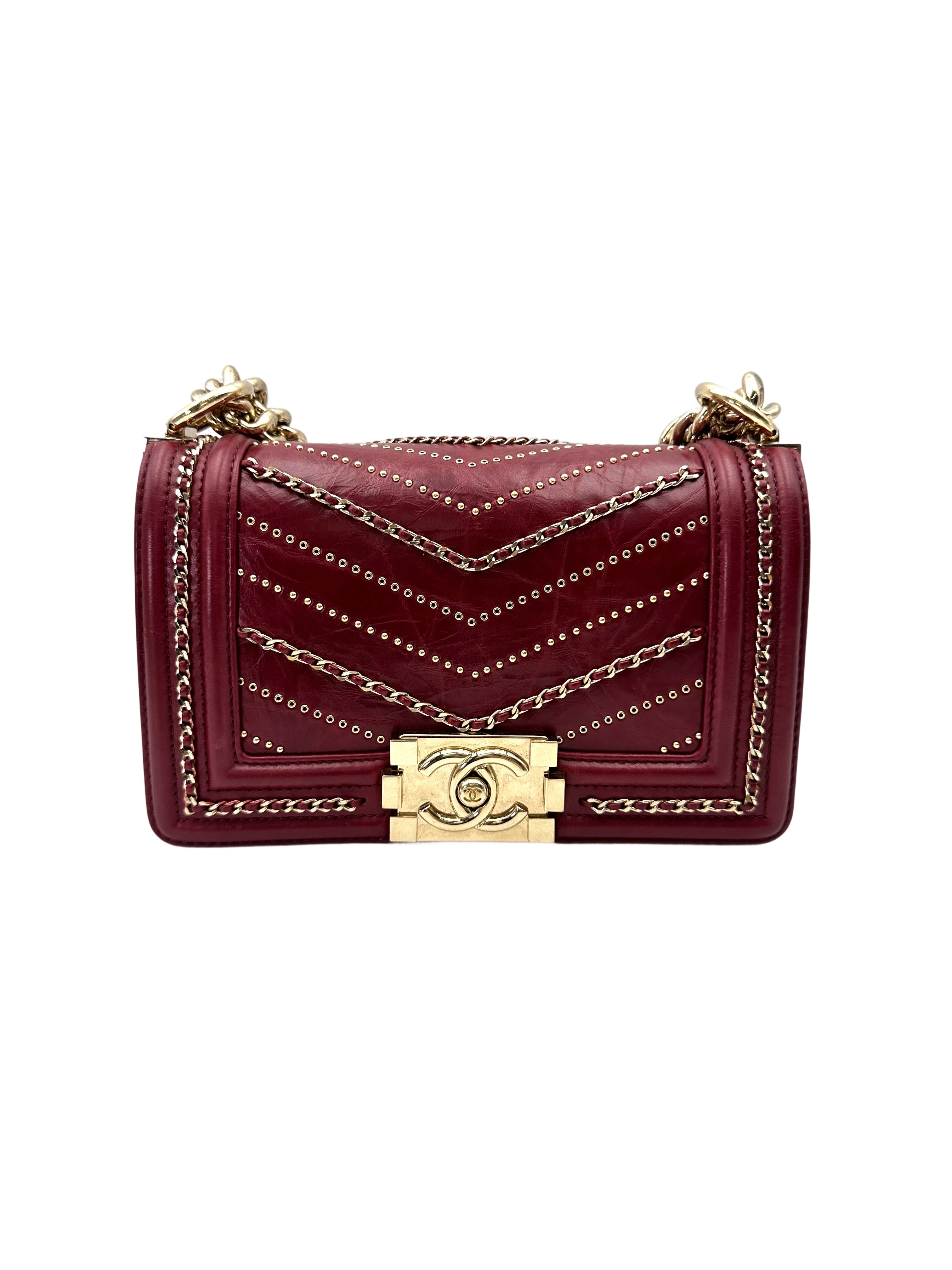 Chanel LeBoy Red Chevron Quilted Calfskin Small Size Flap Bag With Gold Hardware(26***89) CC1996