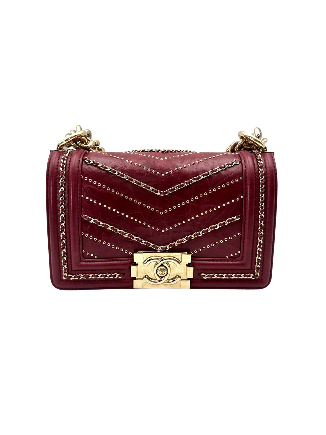 Chanel LeBoy Red Chevron Quilted Calfskin Small Size Flap Bag With Gold Hardware(26***89) CC1996
