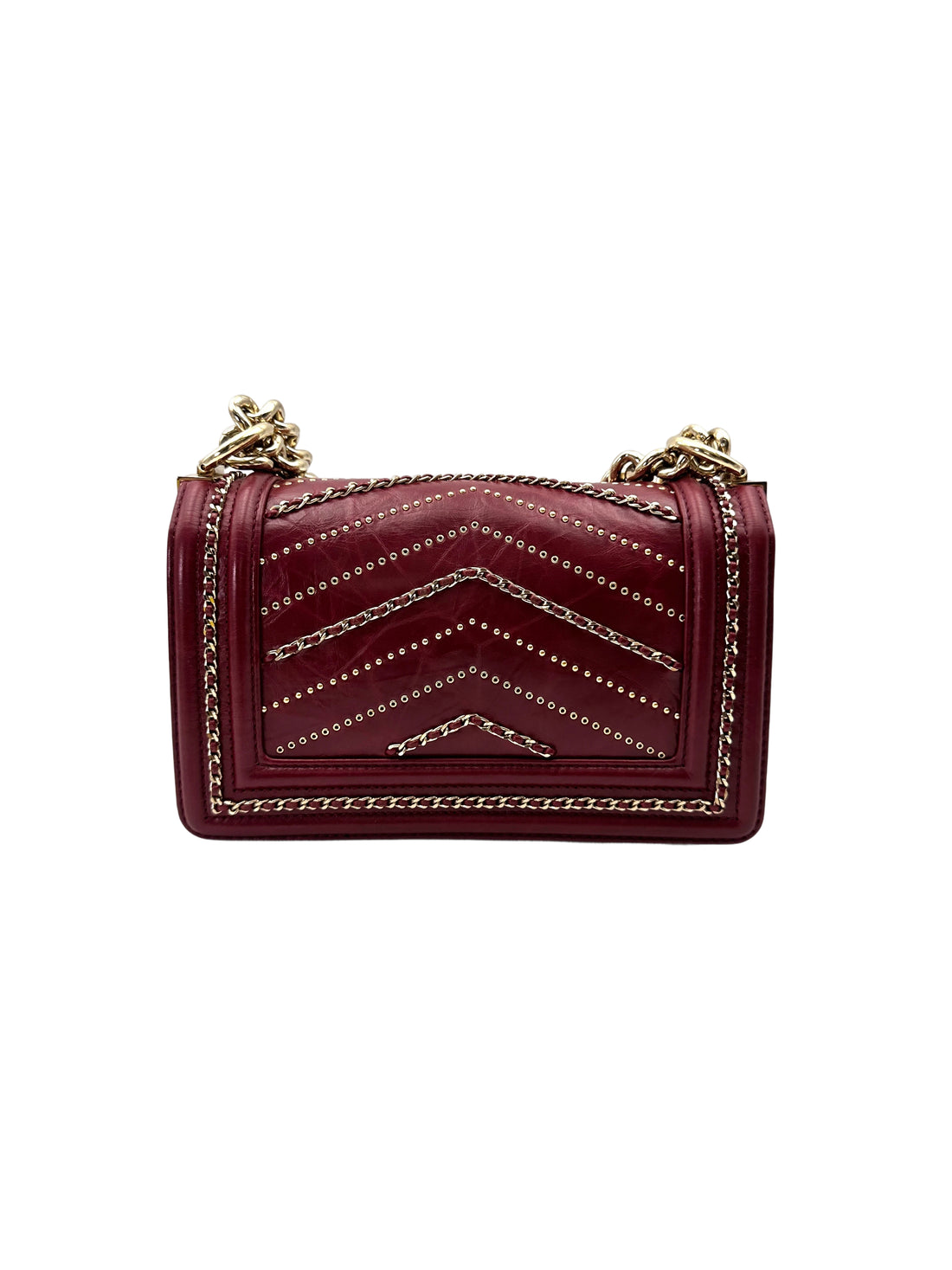 Chanel LeBoy Red Chevron Quilted Calfskin Small Size Flap Bag With Gold Hardware(26***89) CC1996