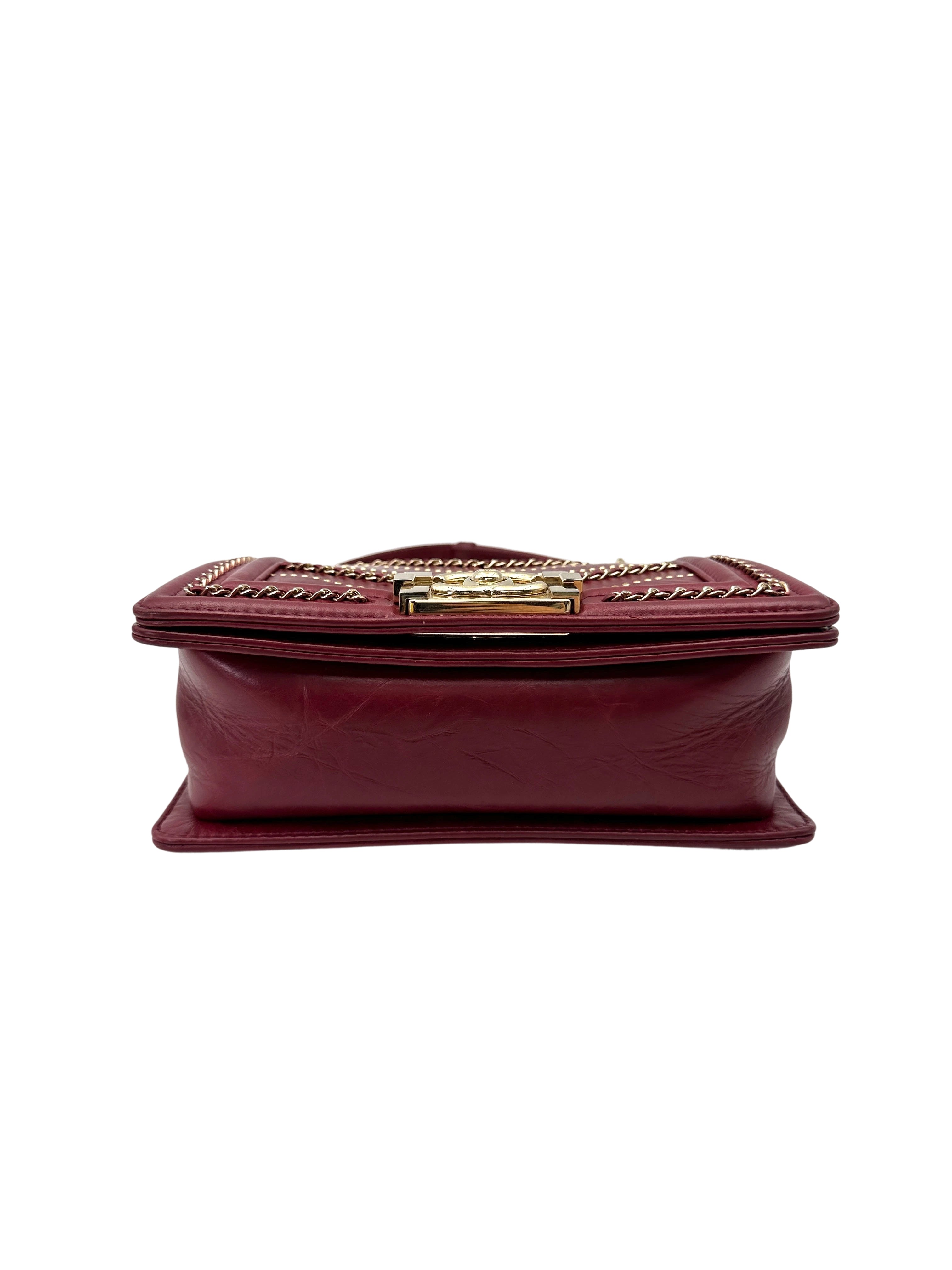 Chanel LeBoy Red Chevron Quilted Calfskin Small Size Flap Bag With Gold Hardware(26***89) CC1996