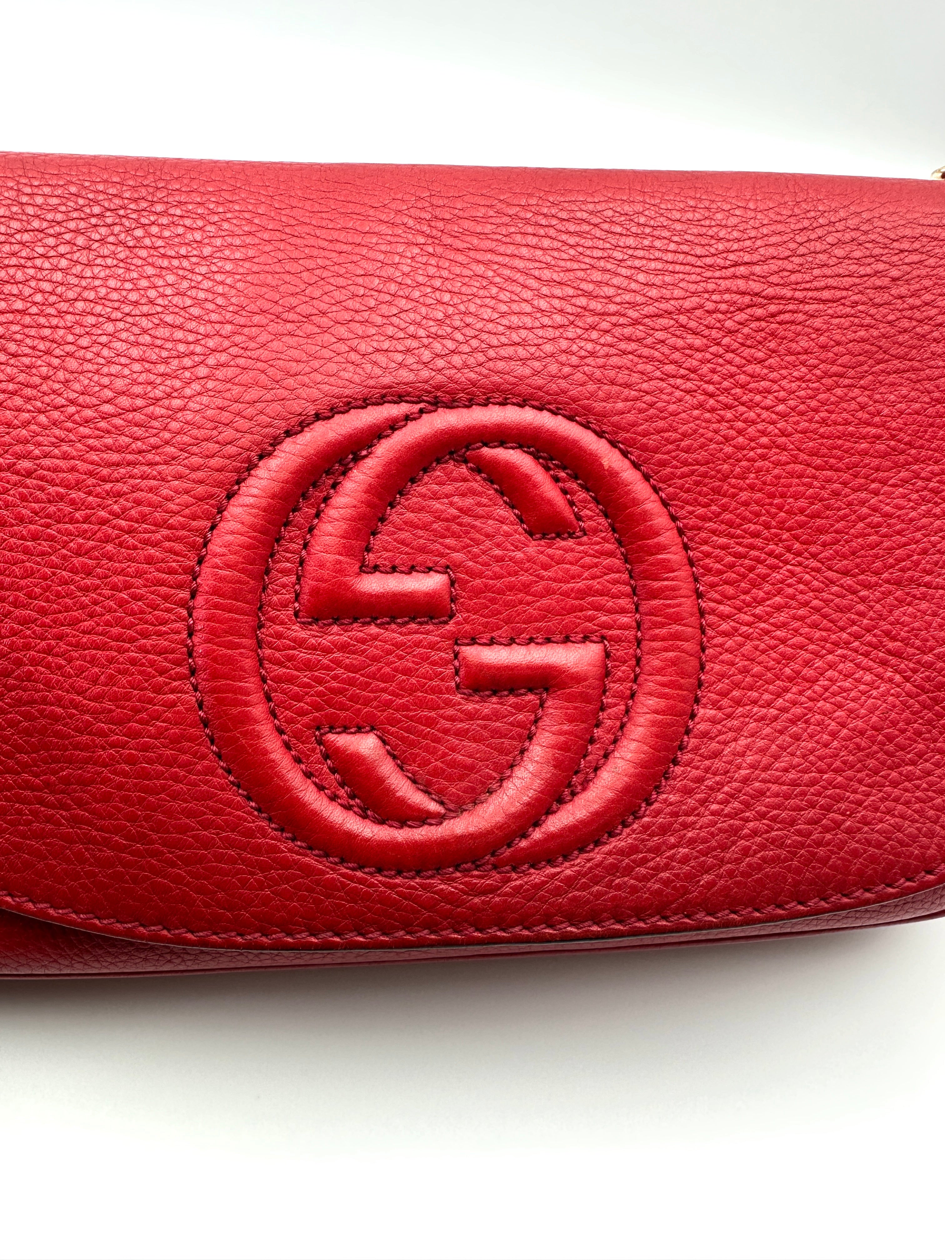 Gucci Soho Disco Red Leather Chain Shoulder Bag GG1065