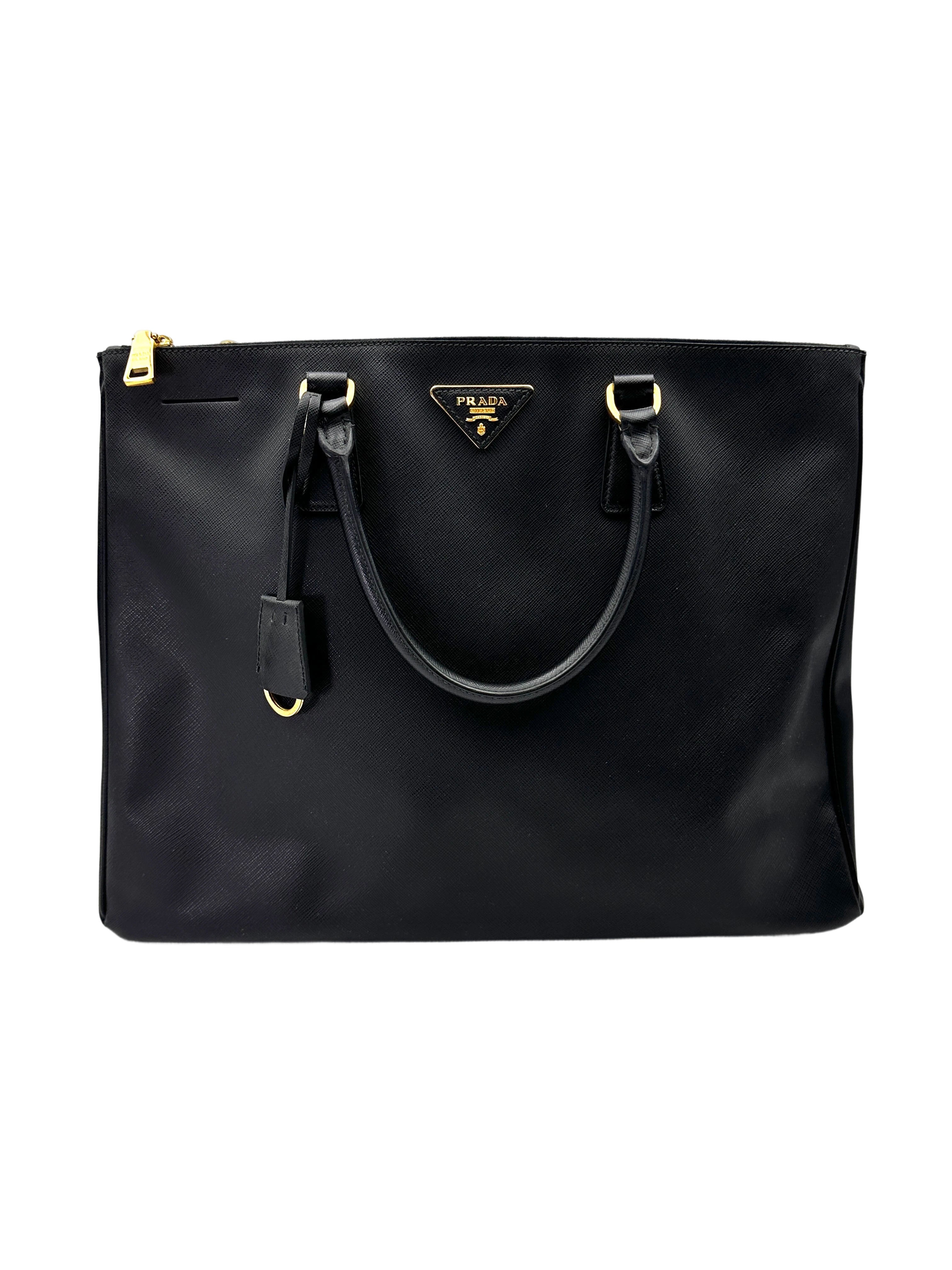 Prada Galleria Black Saffiano Leather Large Size Handle Bag PR363