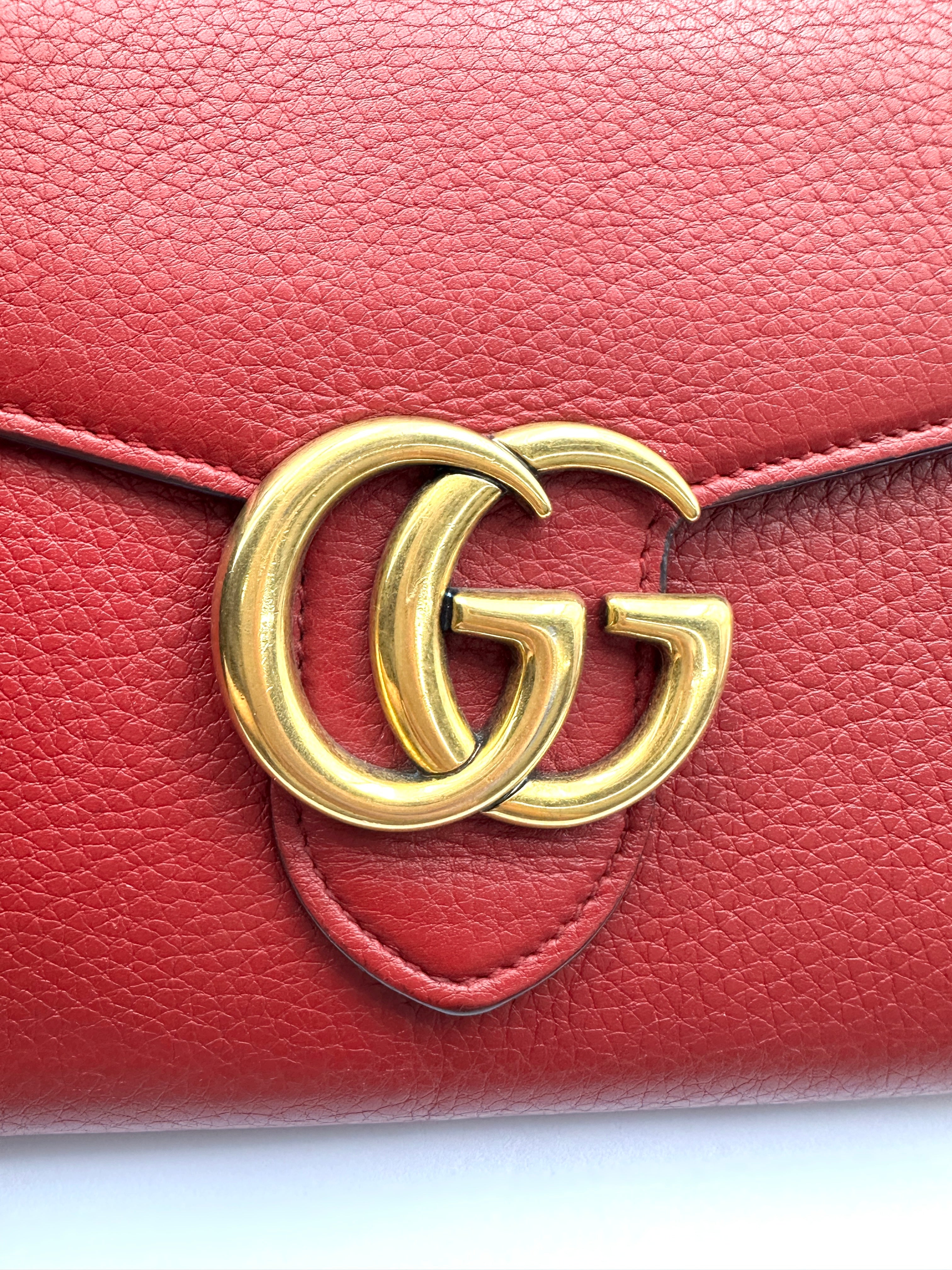 Gucci GG Marmont Red Leather Wallet On Chain GG1064