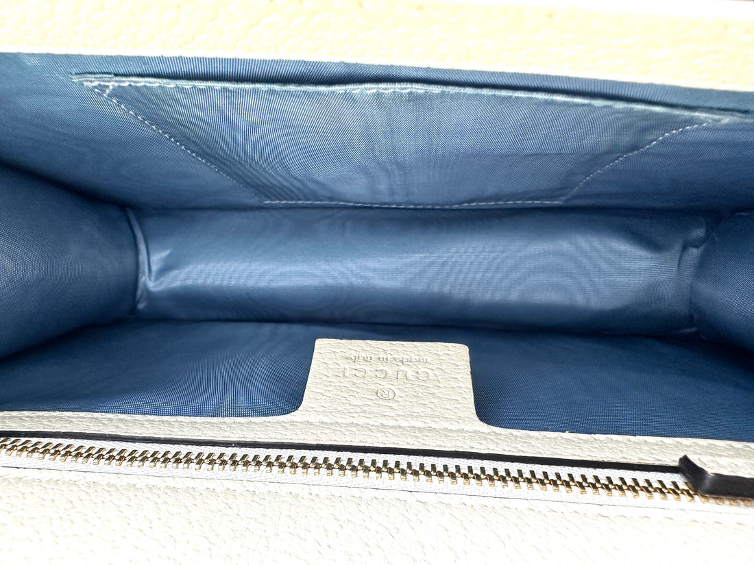 Gucci Sylvie Bee Star White Leather Medium Size Shoulder Bag GG1082