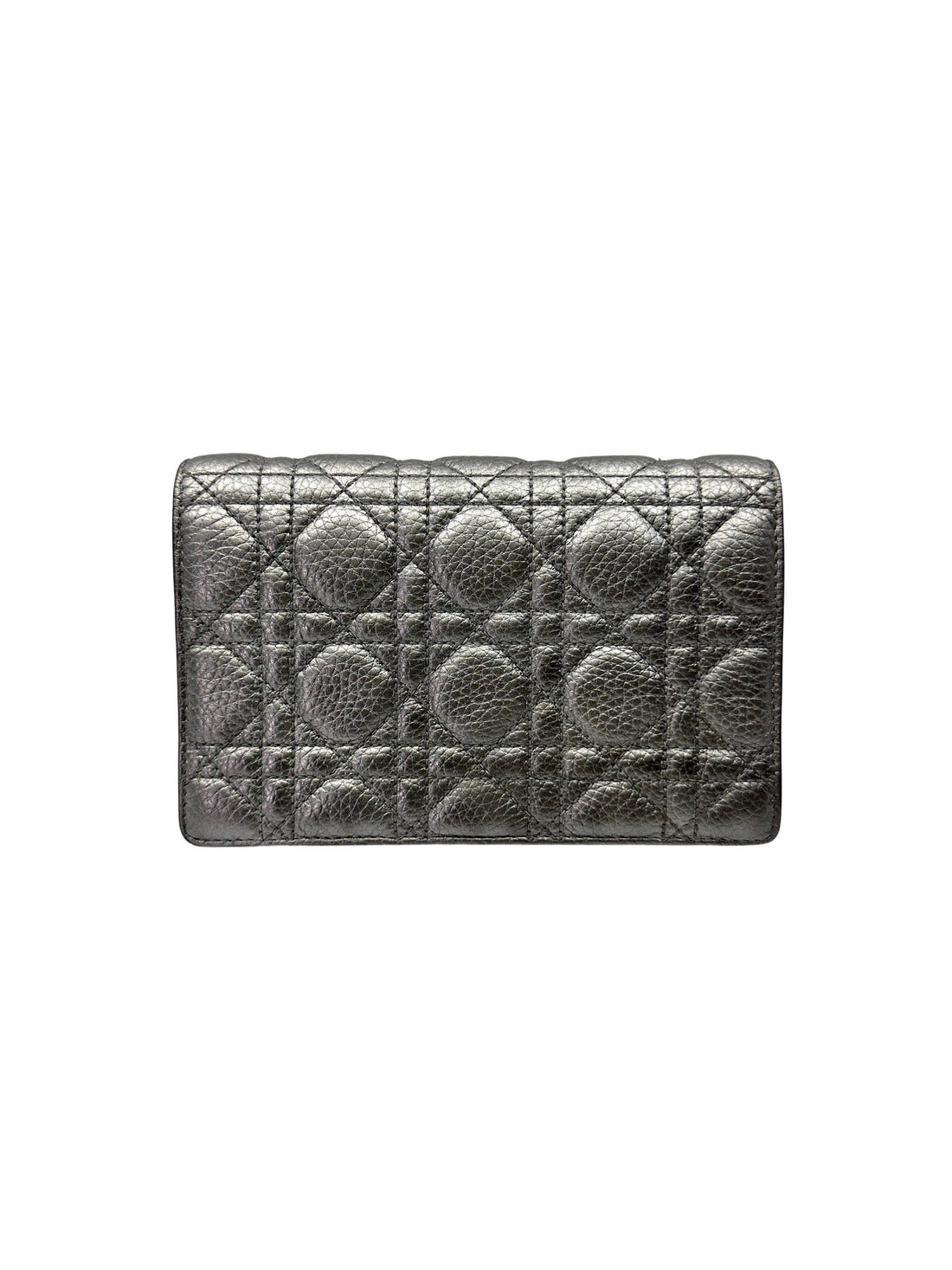 Christian Dior Lady Dior Silver Cannage Leather Chain Clutch DR742