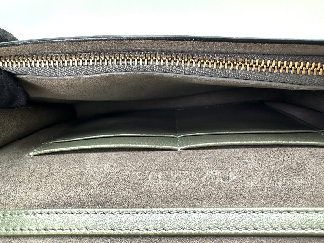 Christian Dior Lady Dior Silver Cannage Leather Chain Clutch DR742