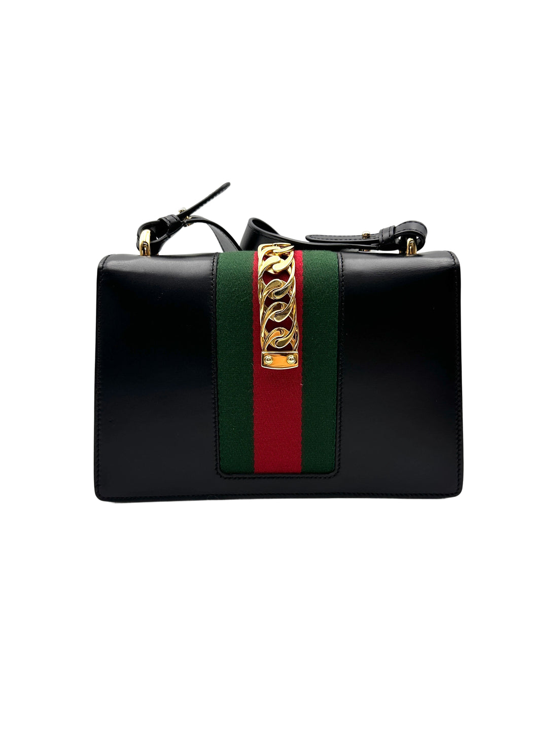 Gucci Sylvie Black Leather Medium Size Shoulder Bag GG1077