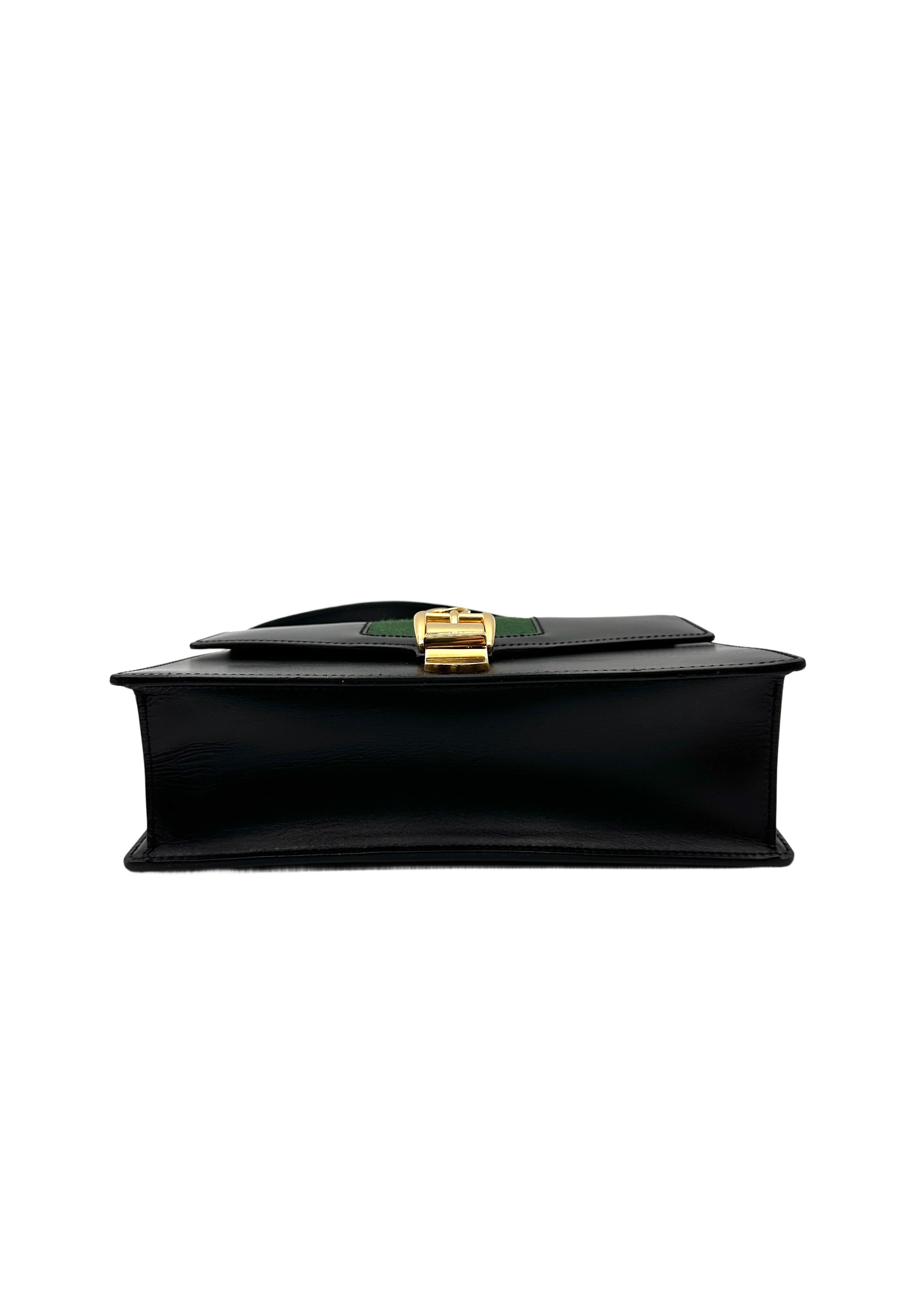 Gucci Sylvie Black Leather Medium Size Shoulder Bag GG1077