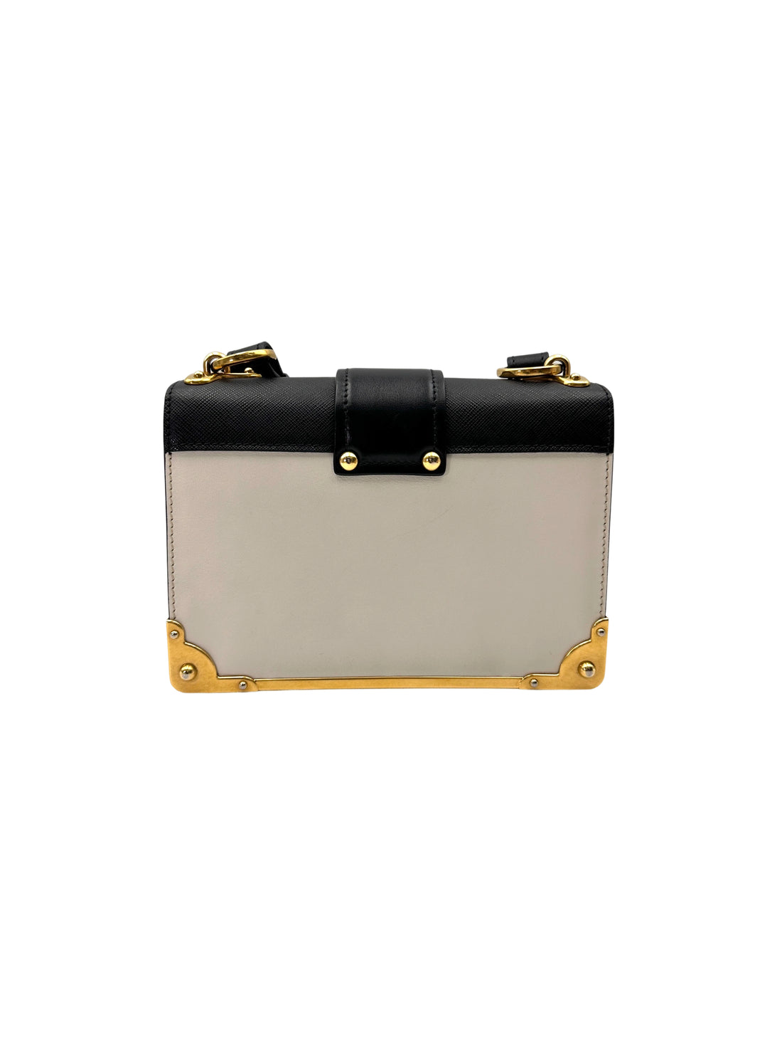Prada Cahier Black/White Saffiano Leather Shoulder Bag With Gold Hardware PR367