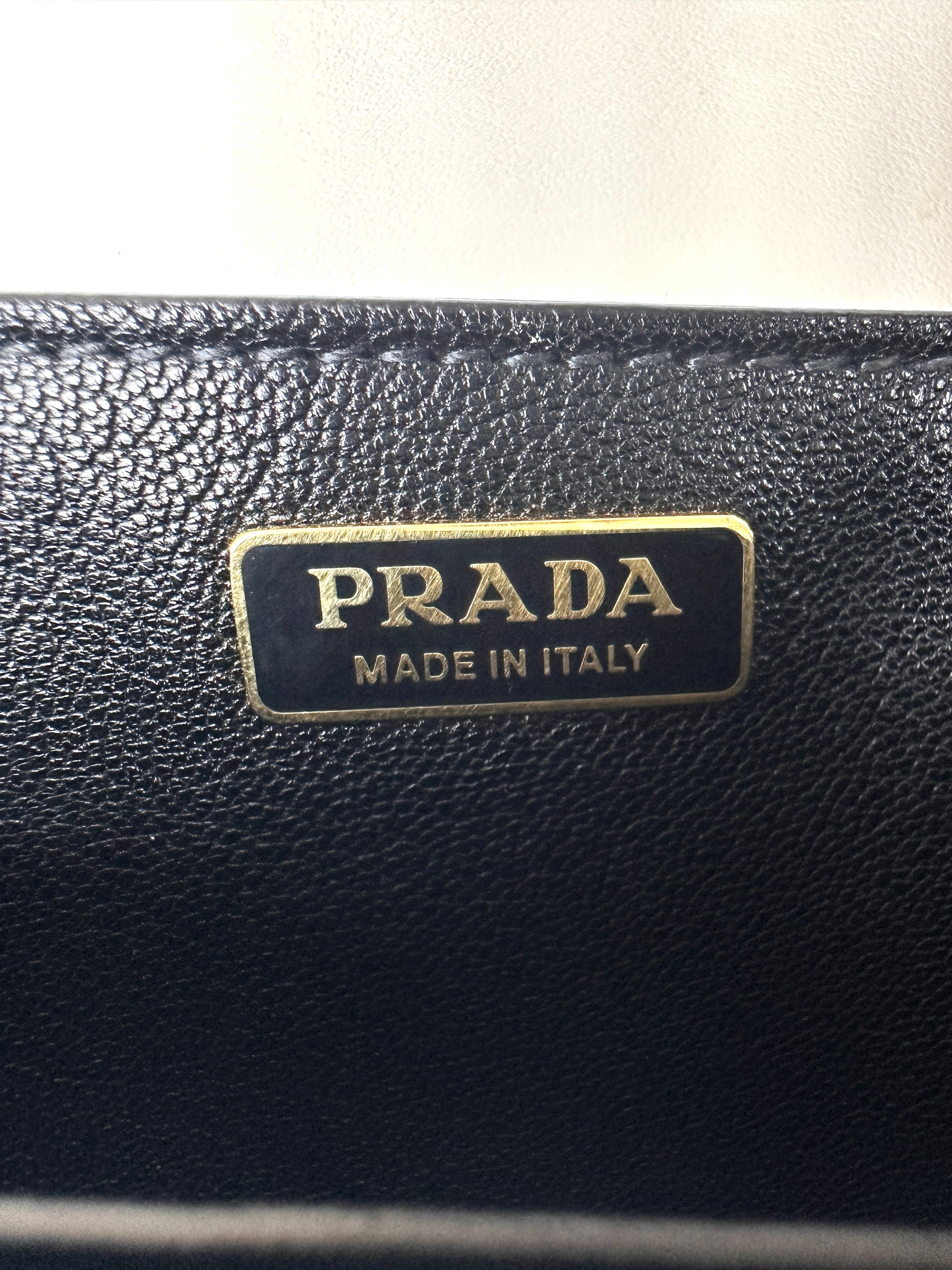 Prada Cahier Black/White Saffiano Leather Shoulder Bag With Gold Hardware PR367