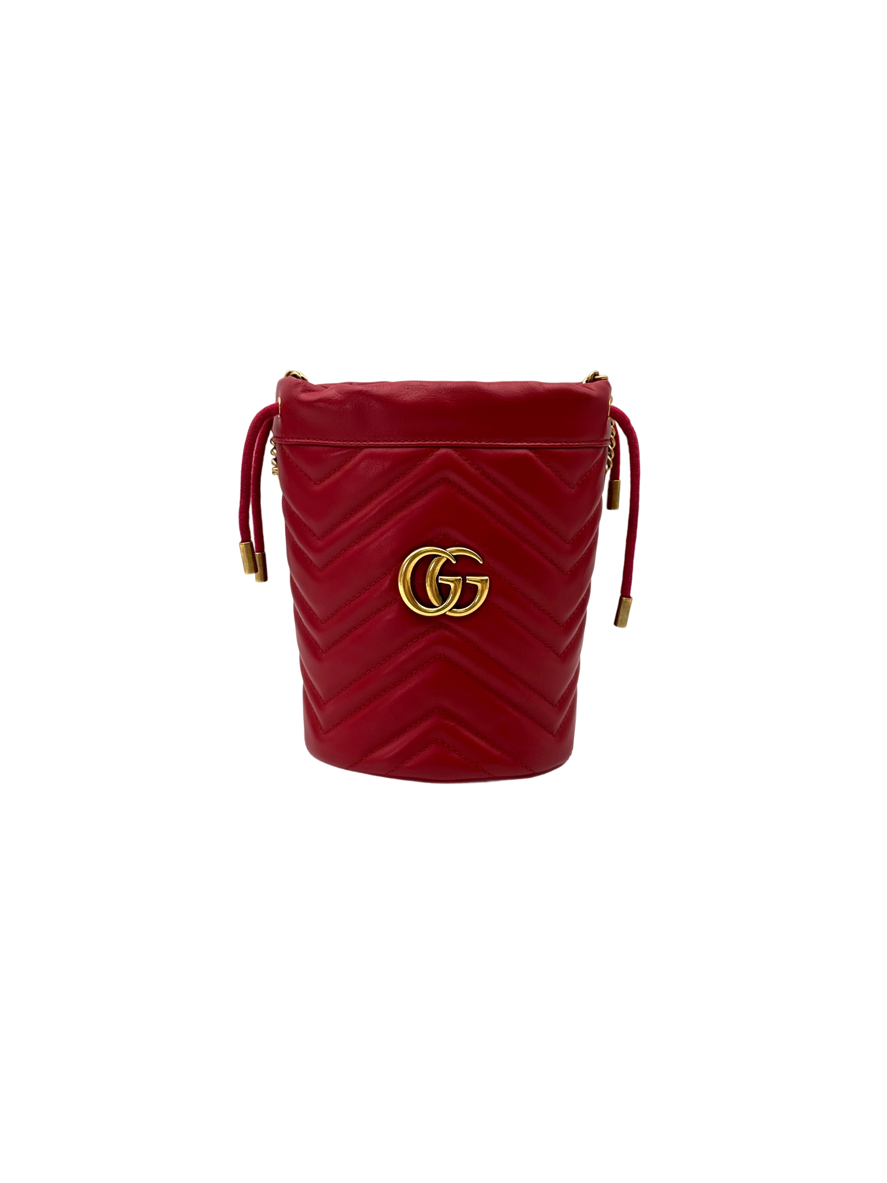 Gucci GG Marmont Red Matelasse Leather Mini Bucket Bag GG1069