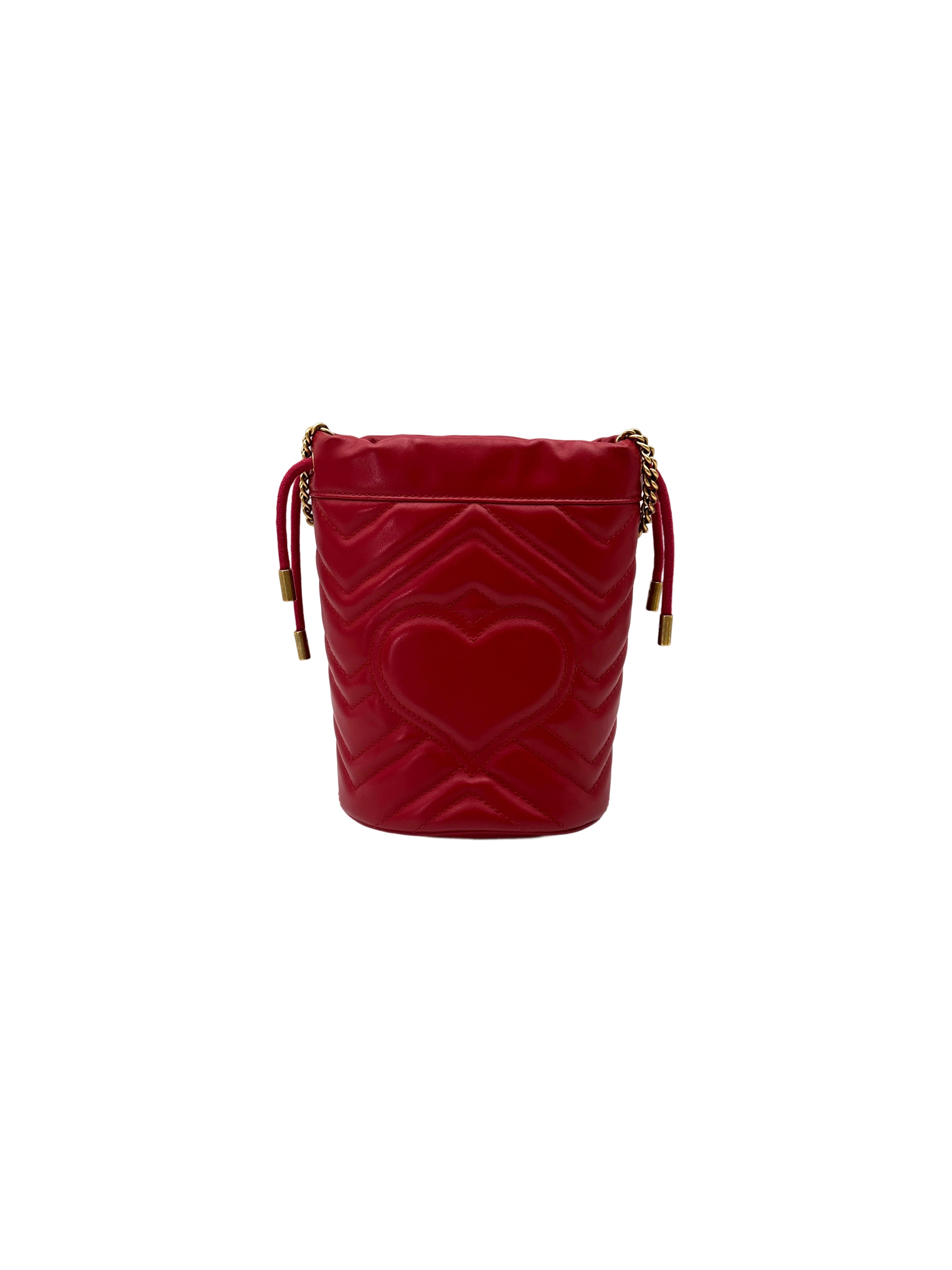 Gucci GG Marmont Red Matelasse Leather Mini Bucket Bag GG1069