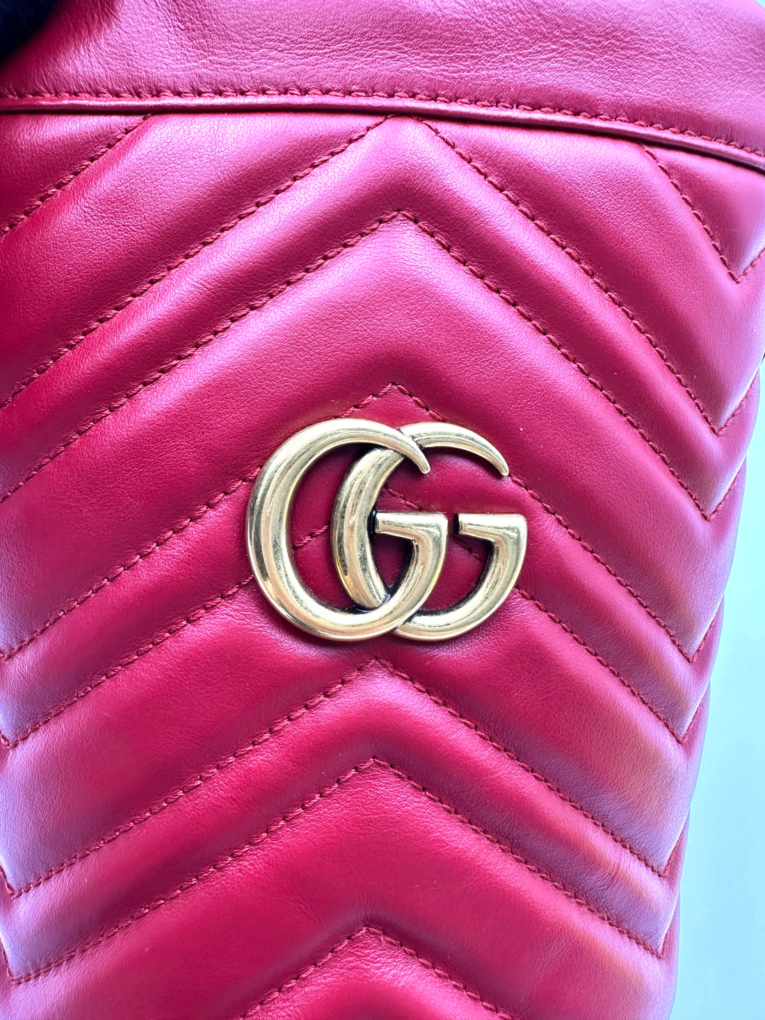 Gucci GG Marmont Red Matelasse Leather Mini Bucket Bag GG1069