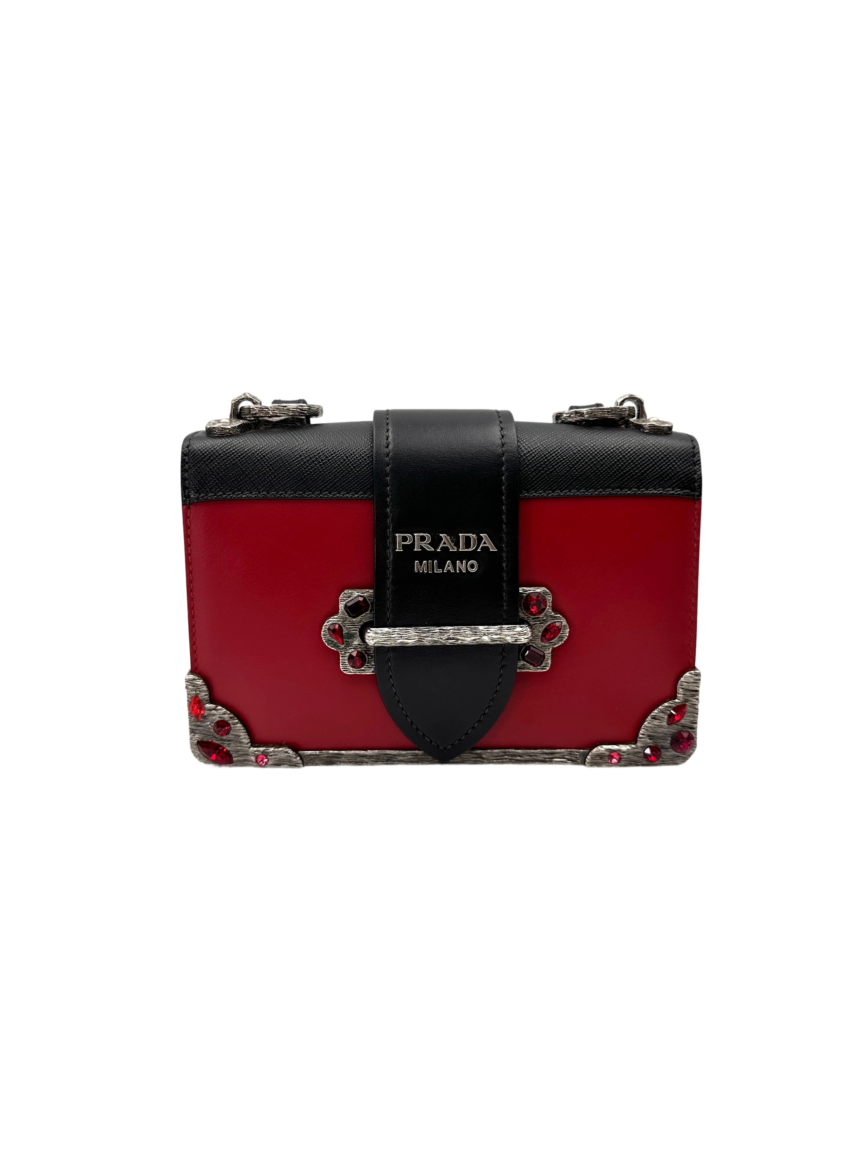 Prada Cahier Black/Red Saffiano Leather Shoulder Bag PR364