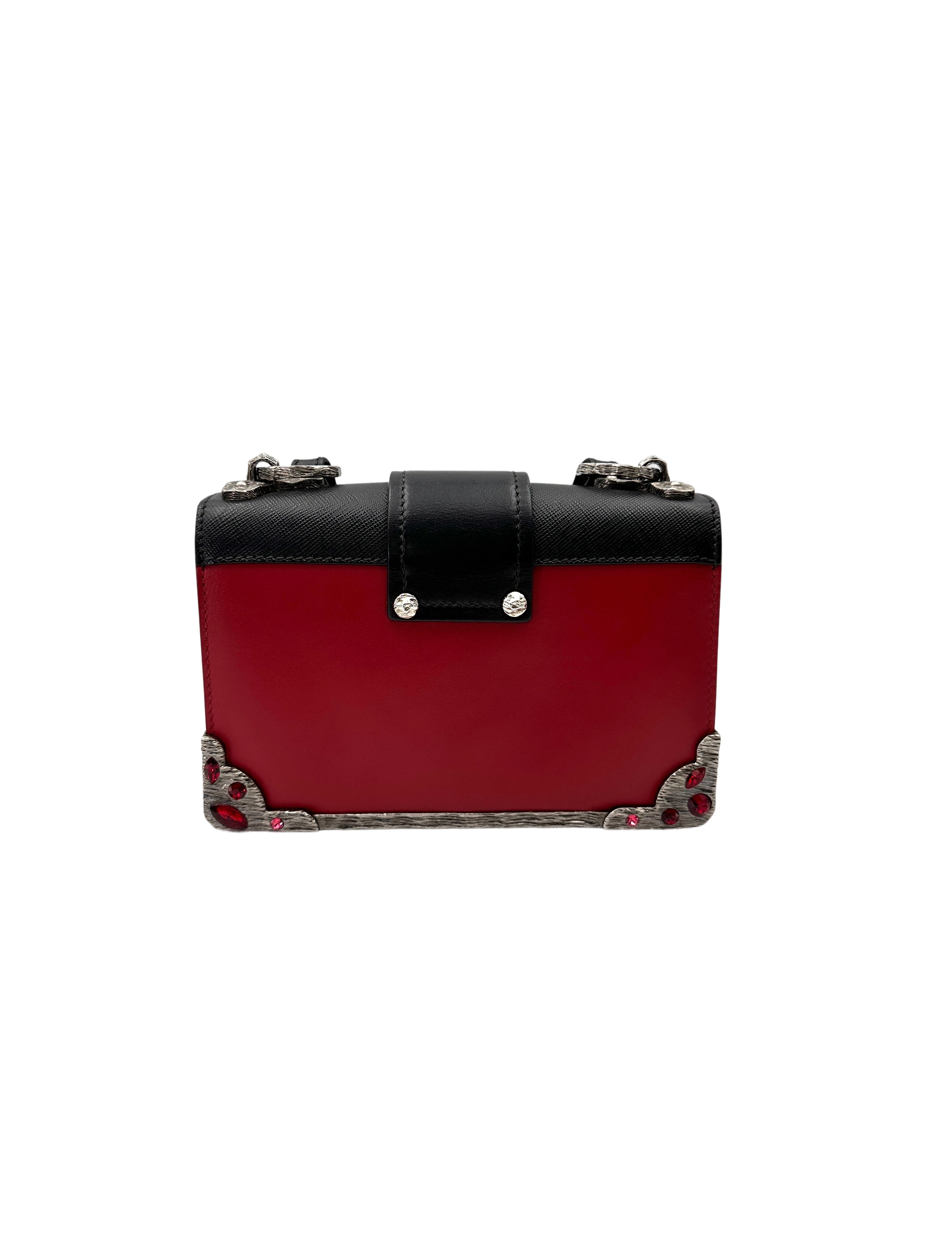 Prada Cahier Black/Red Saffiano Leather Shoulder Bag PR364