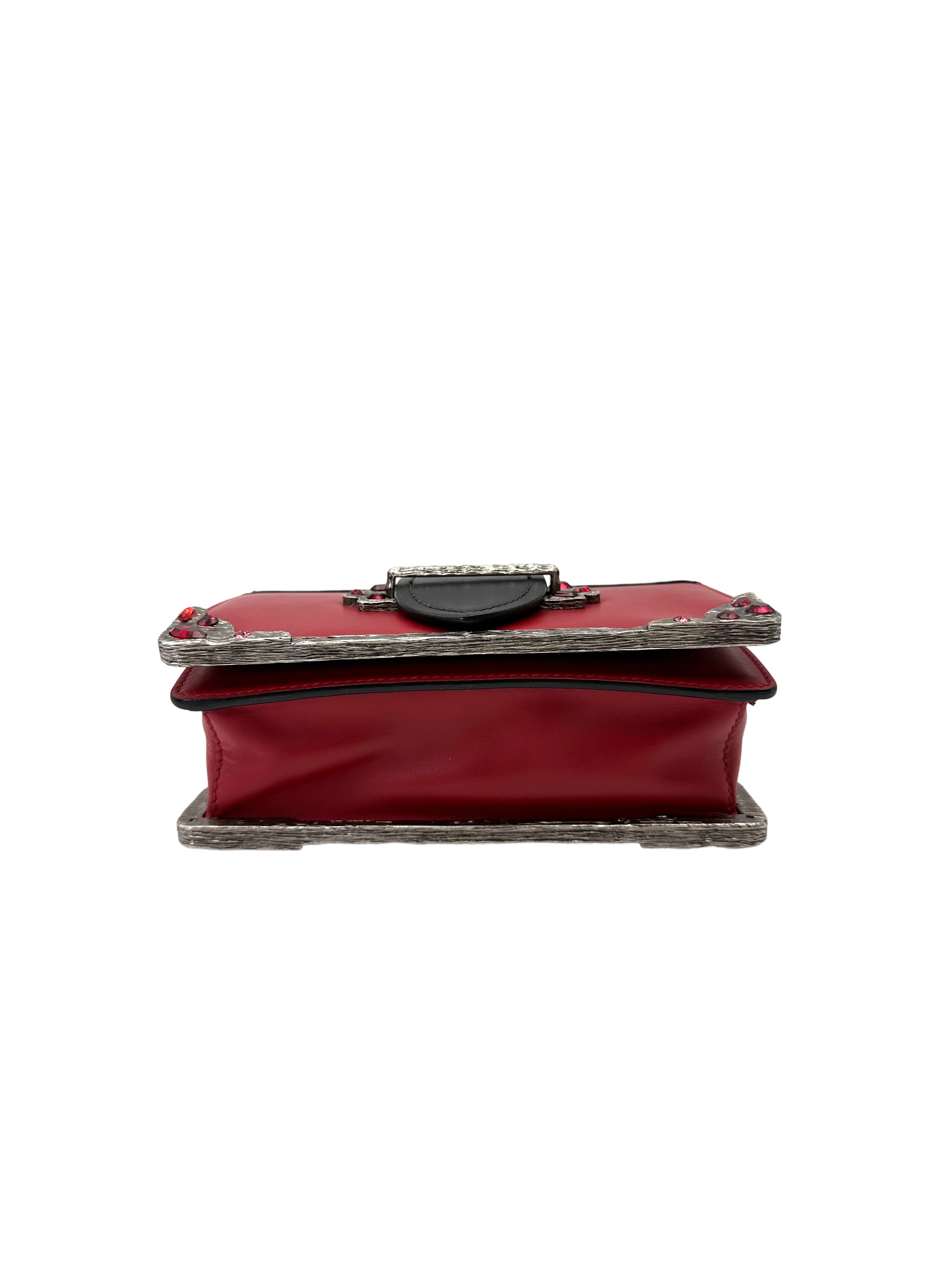 Prada Cahier Black/Red Saffiano Leather Shoulder Bag PR364