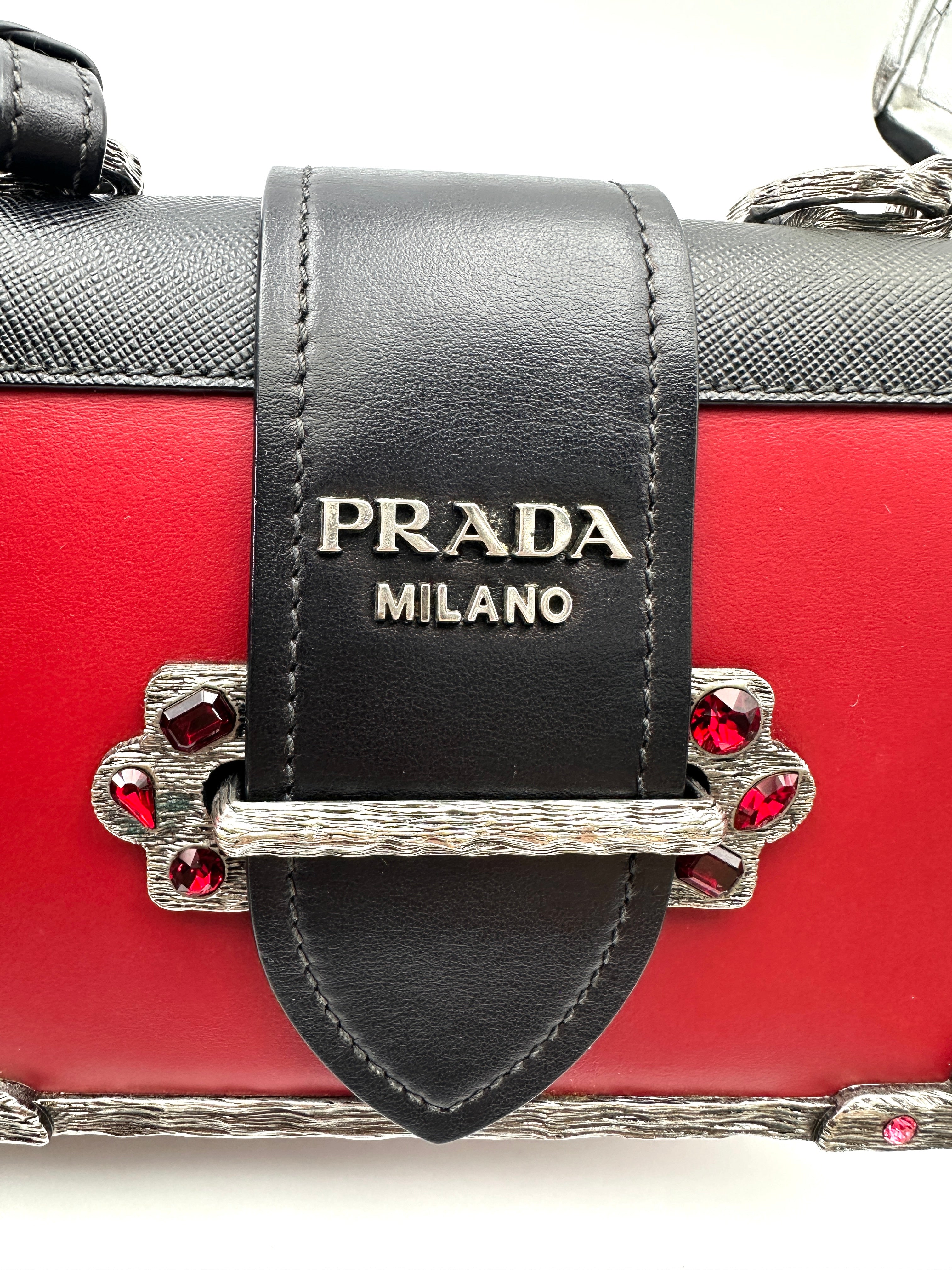 Prada Cahier Black/Red Saffiano Leather Shoulder Bag PR364