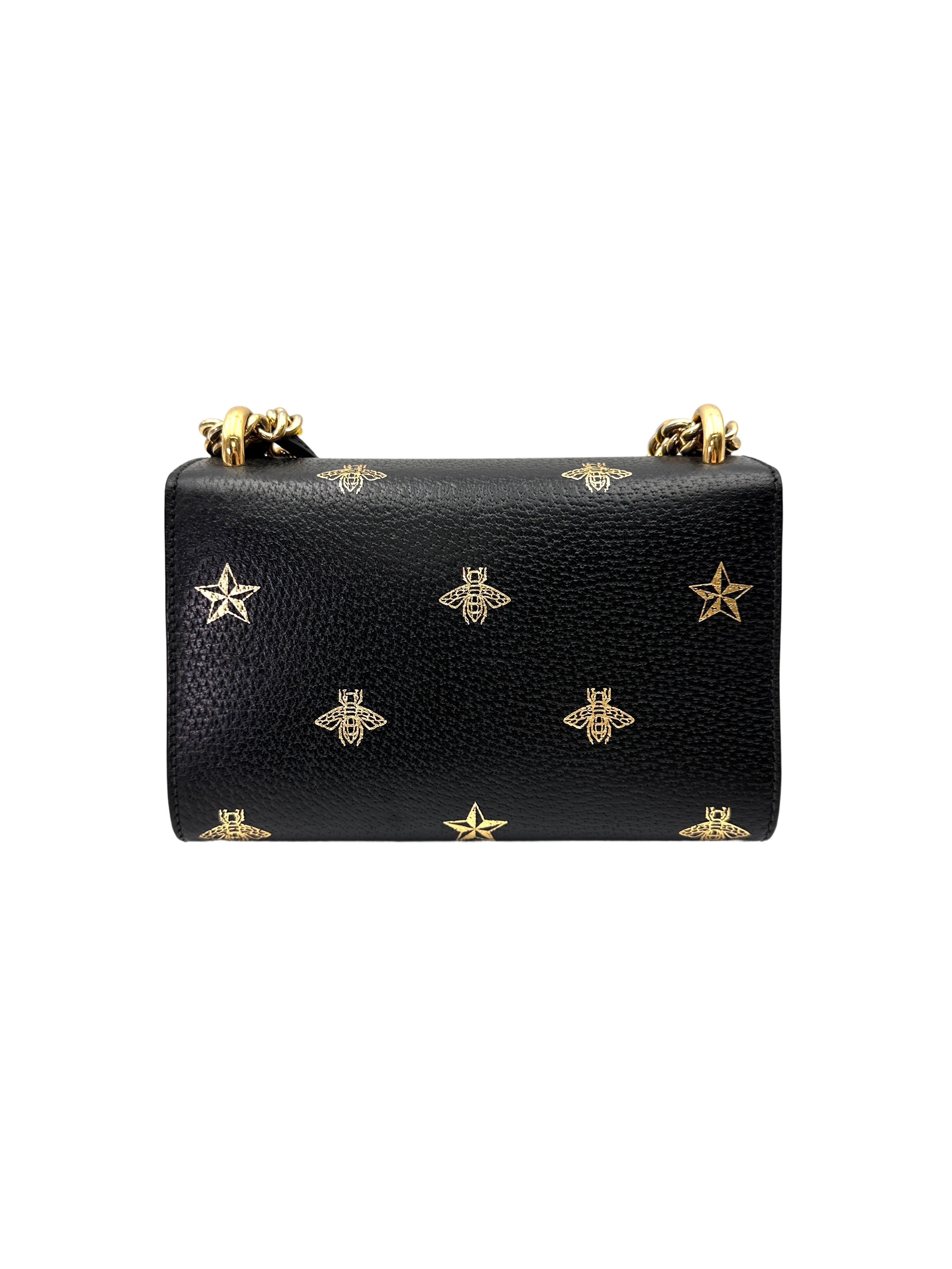 Gucci Padlock Bee Star Black Leather Shoulder Bag GG1071
