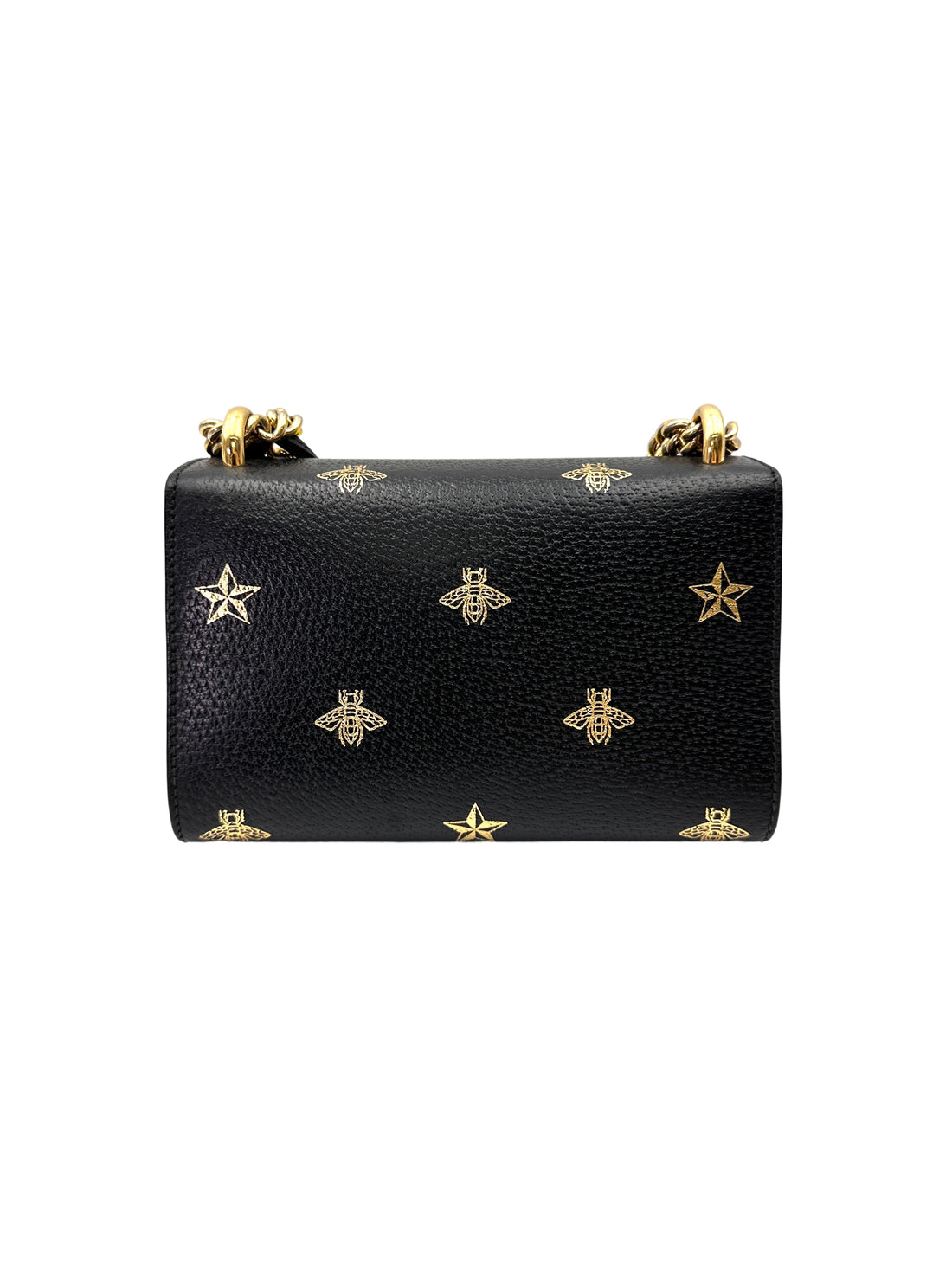 Gucci Padlock Bee Star Black Leather Shoulder Bag GG1071